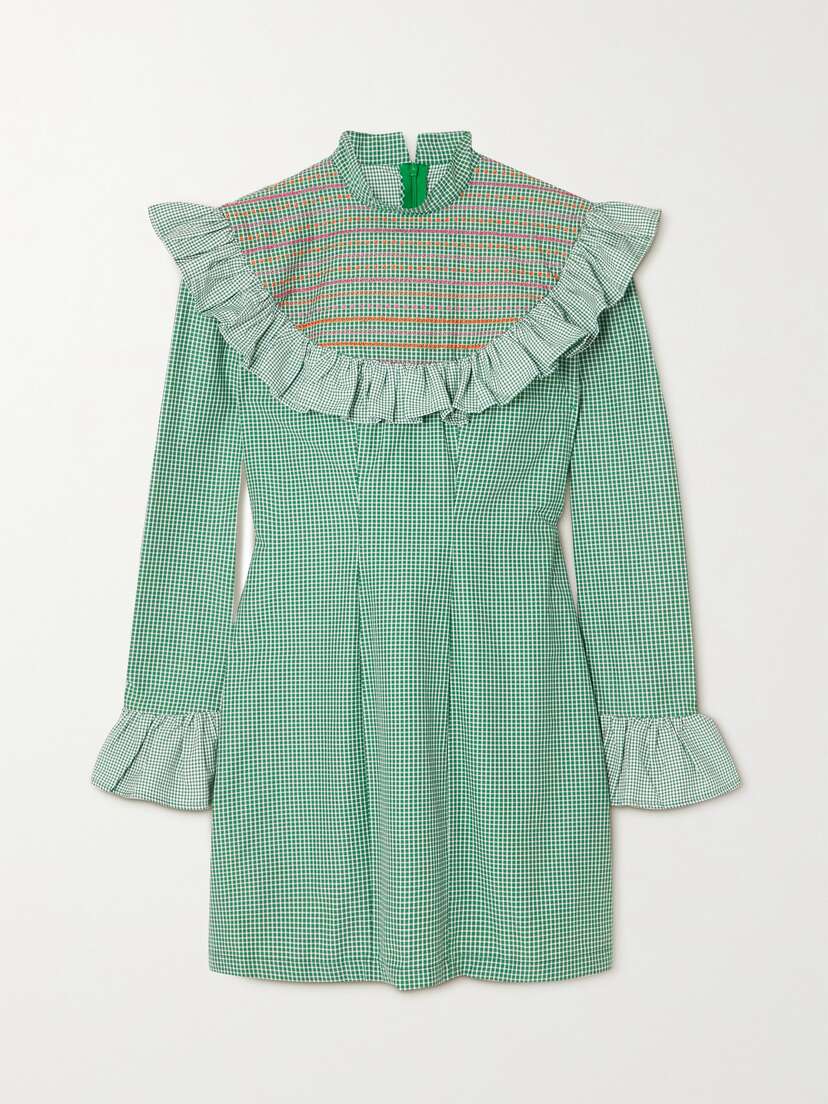 SINDISO KHUMALO + The Vanguard Miss Swati Ruffled Embroidered Checked Cotton Mini Dress