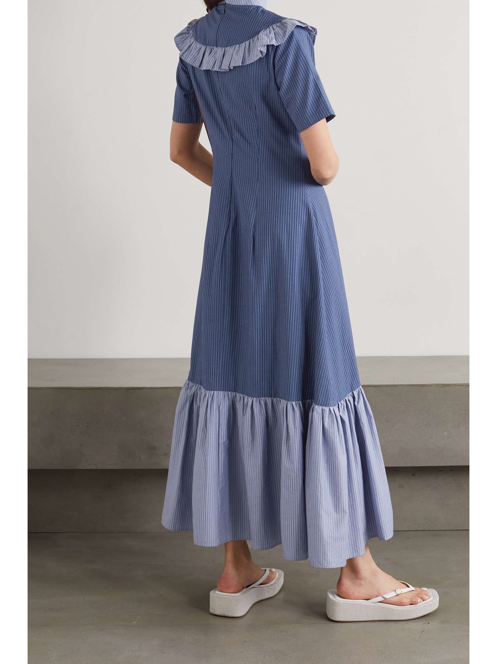 SINDISO KHUMALO + The Vanguard Miss Gee ruffled pinstriped cotton-poplin midi dress