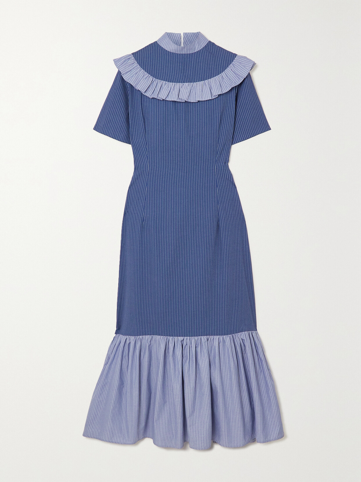 Sindiso Khumalo - + The Vanguard Miss Gee Ruffled Pinstriped Cotton-poplin Midi Dress - Blue