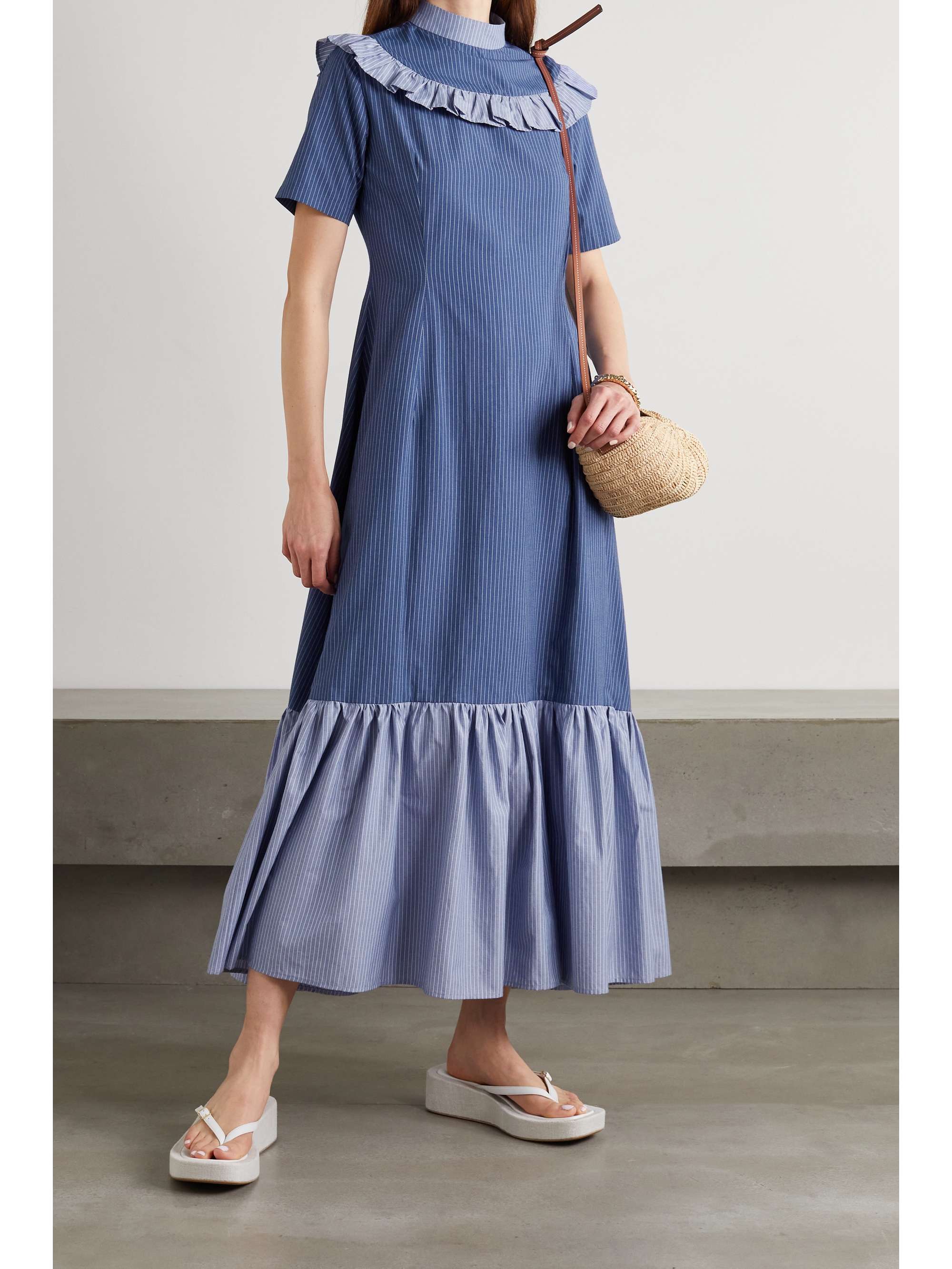 SINDISO KHUMALO + The Vanguard Miss Gee ruffled pinstriped cotton-poplin midi dress
