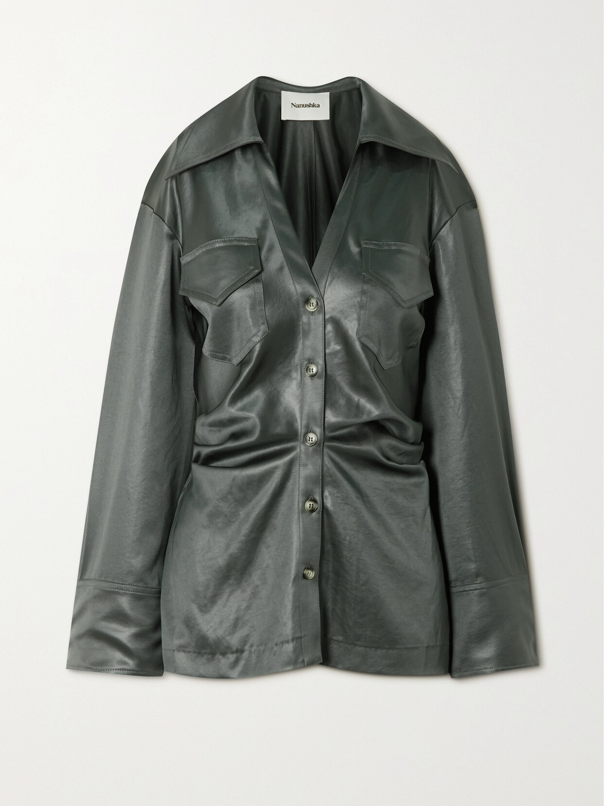 Nanushka Dale Ruched Satin Shirt