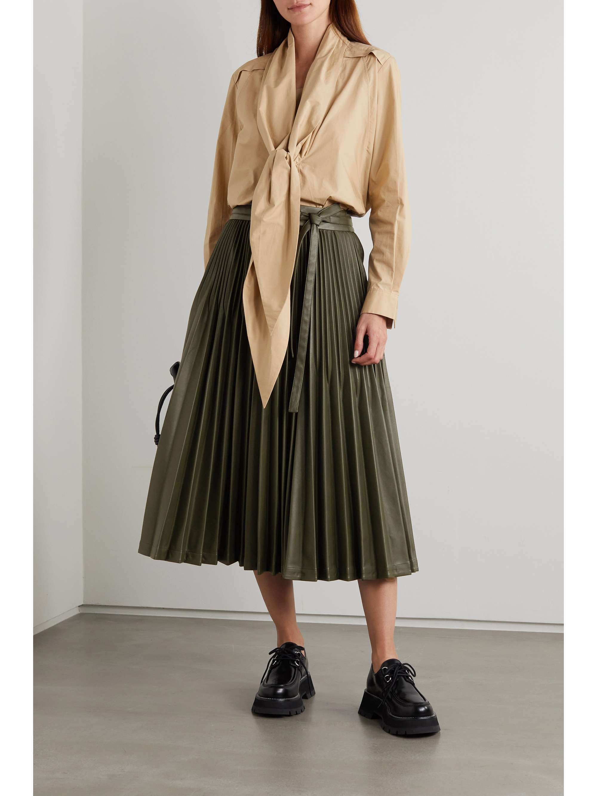 leather pleated skirt green