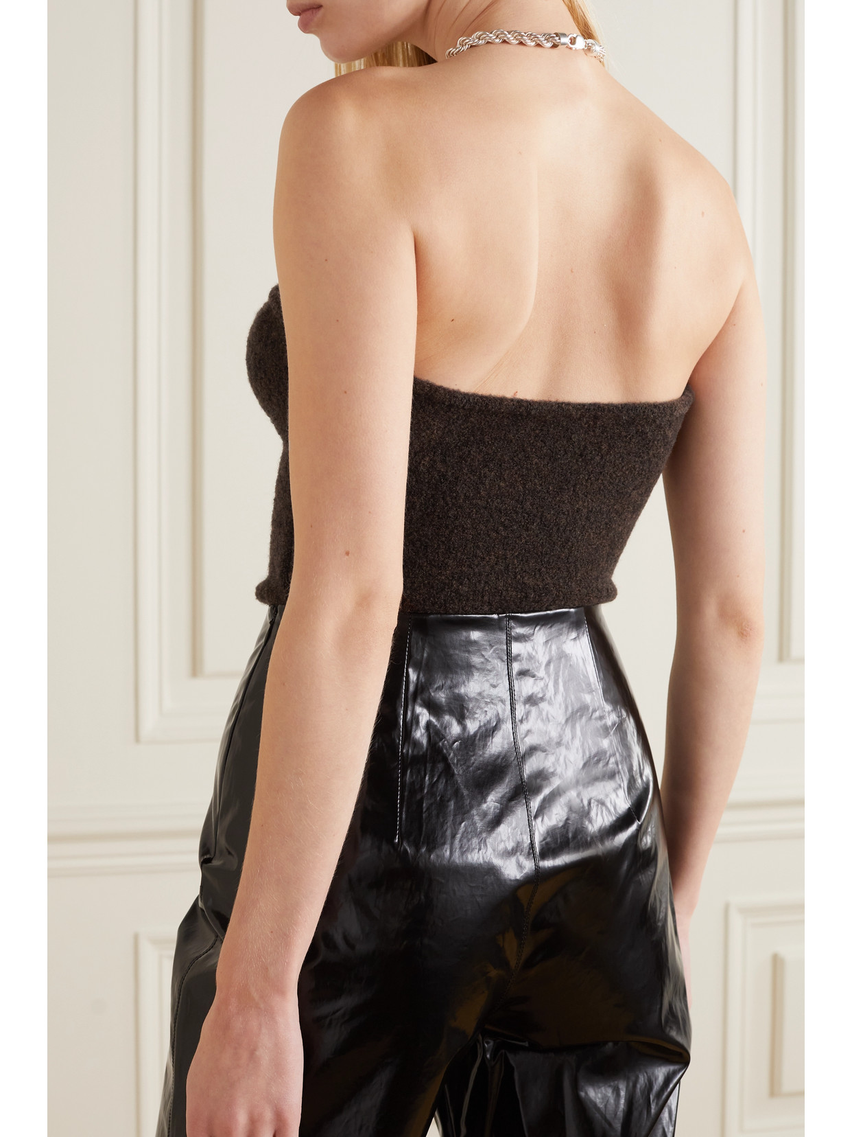 Nanushka Meo Strapless Wool-blend Bouclé Top In Brown