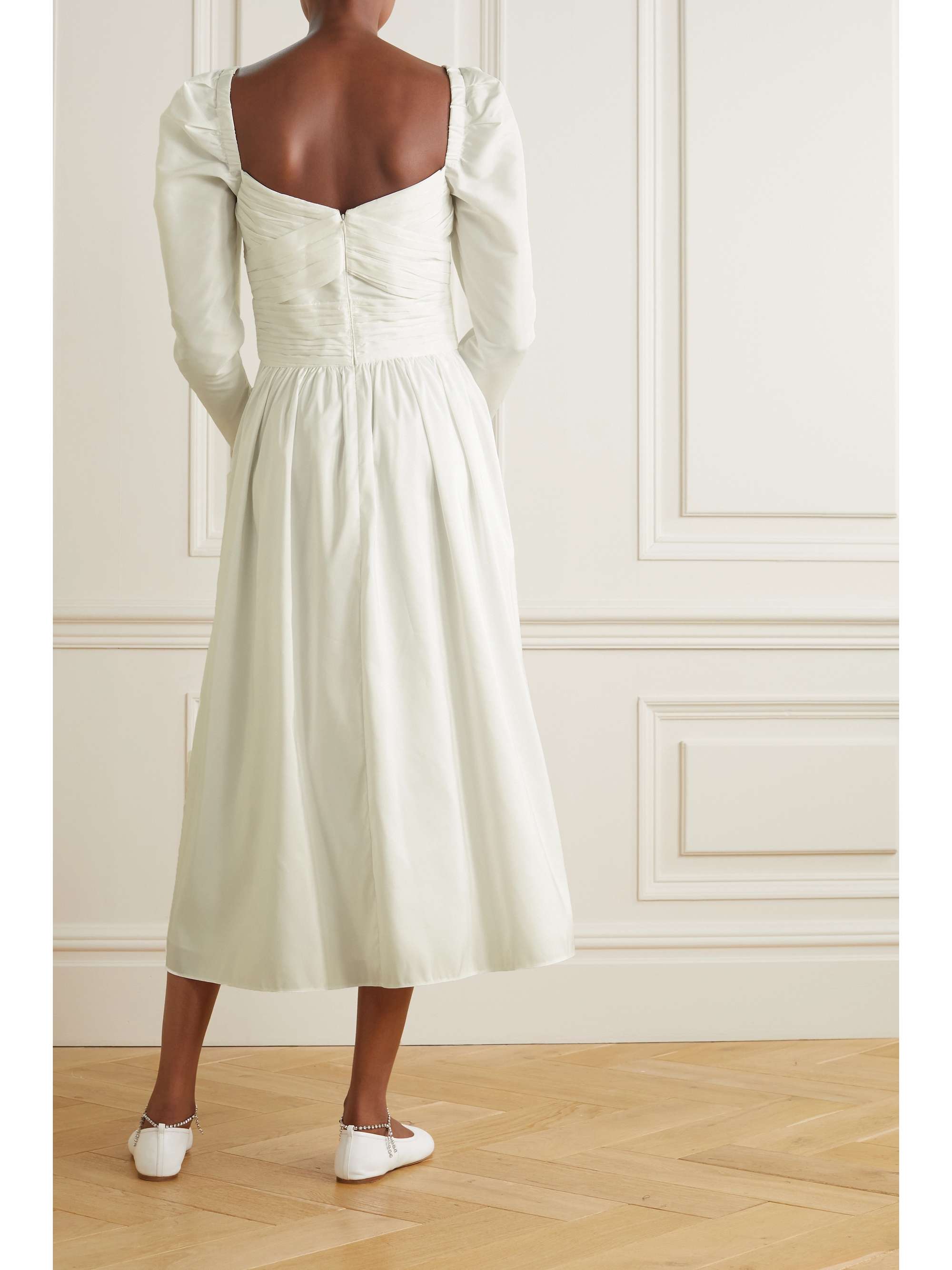White Gathered taffeta midi dress | SELF-PORTRAIT | NET-A-PORTER