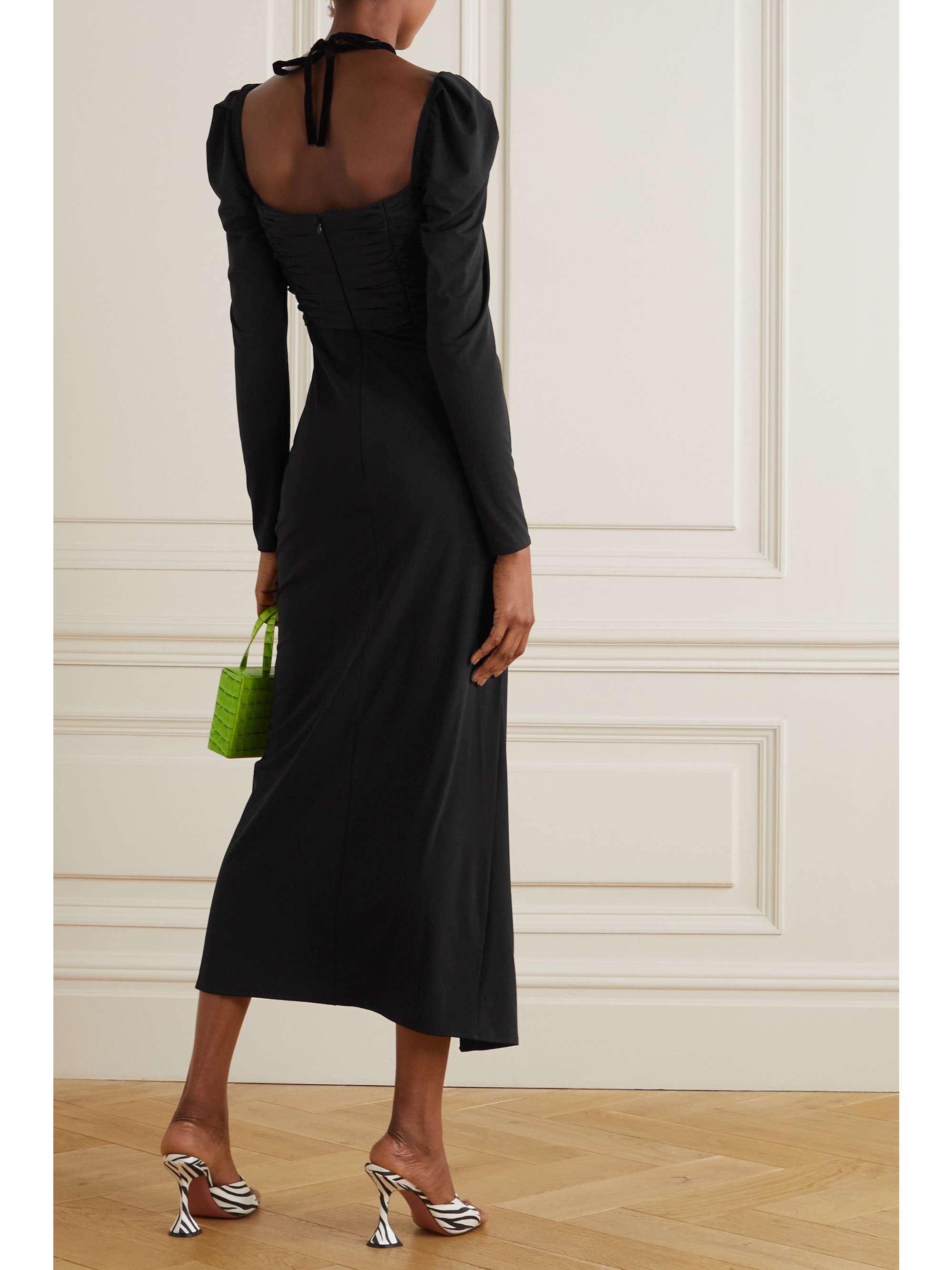 SELF-PORTRAIT Gathered stretch-jersey midi dress