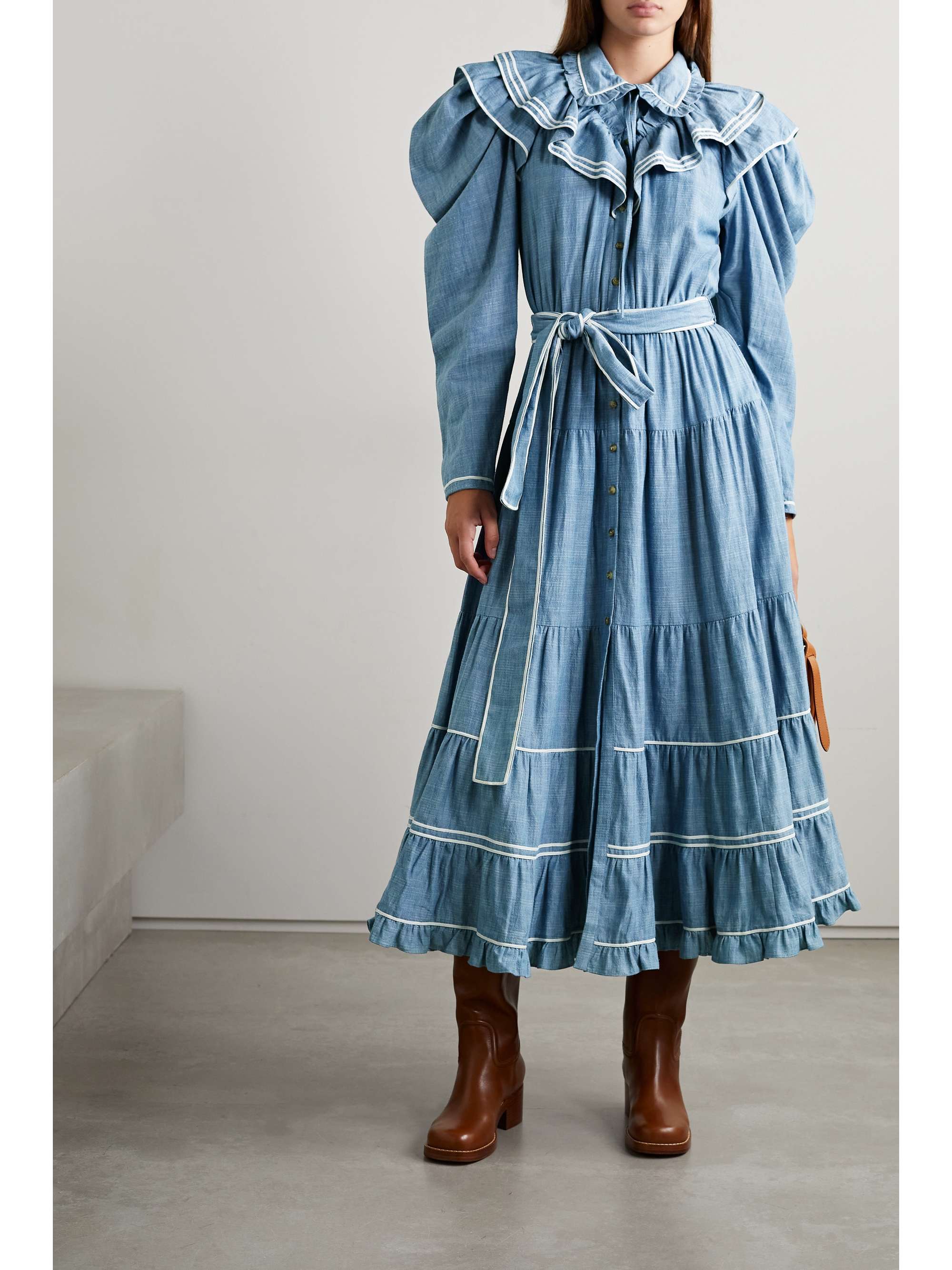Light blue Bunny belted ruffled cotton 