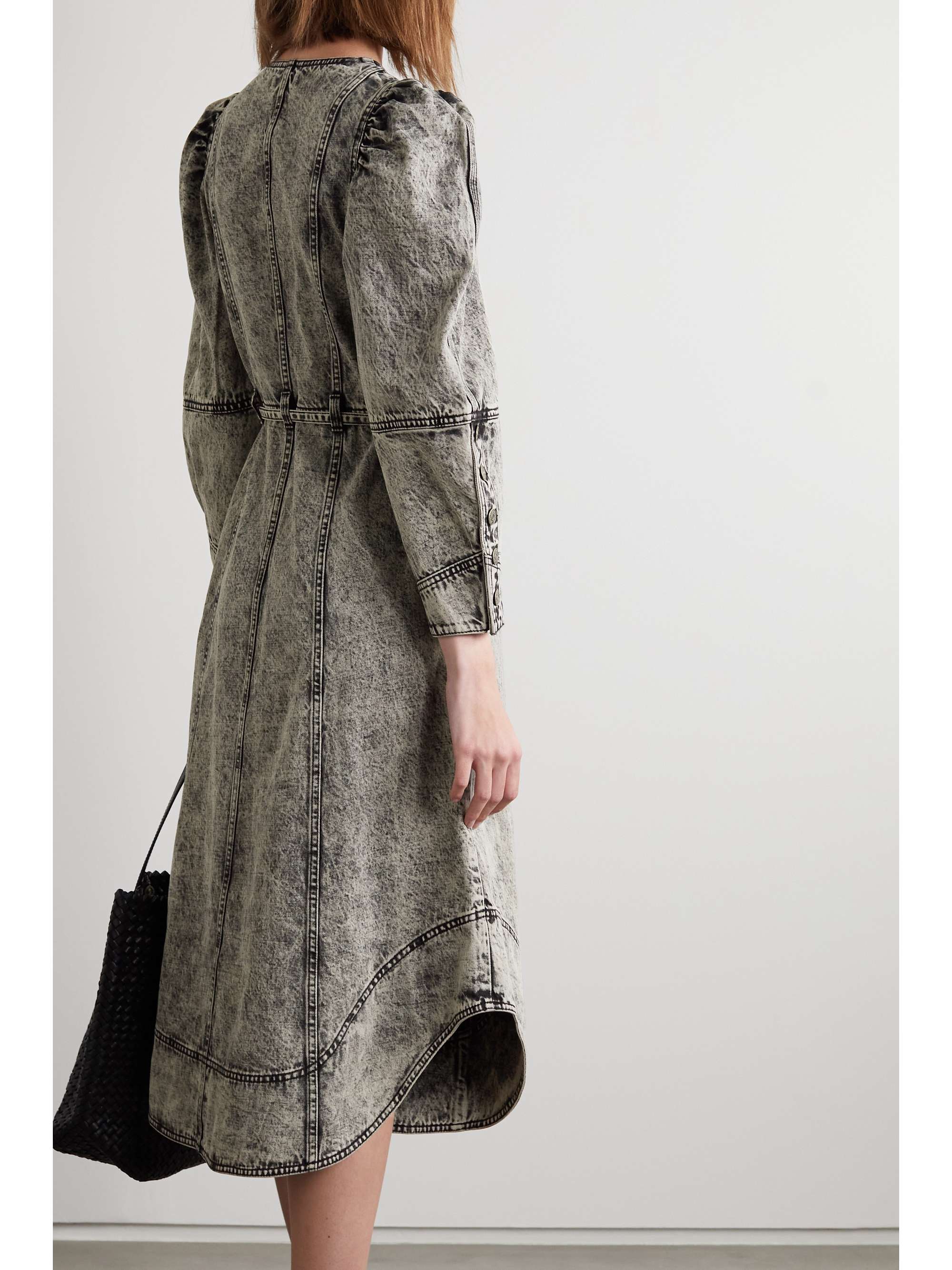 Gray Starr belted acid-wash denim midi 