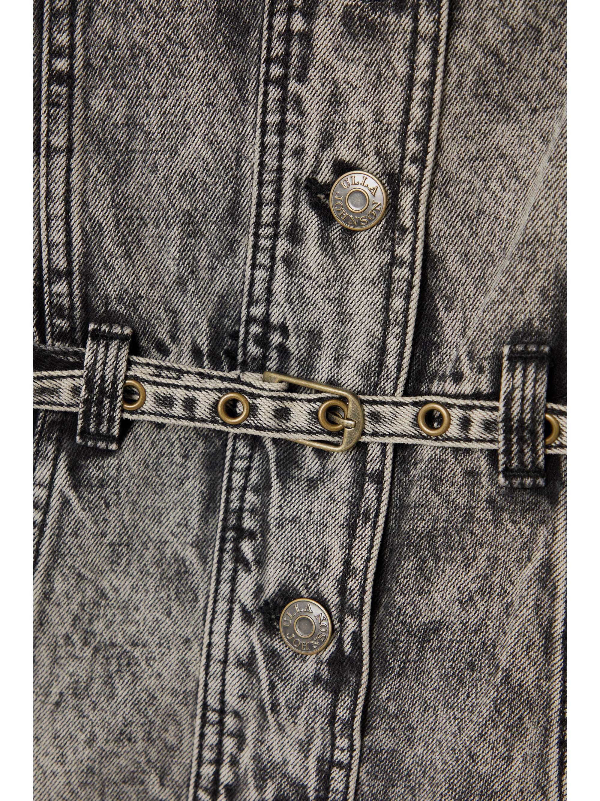 Gray Starr belted acid-wash denim midi 