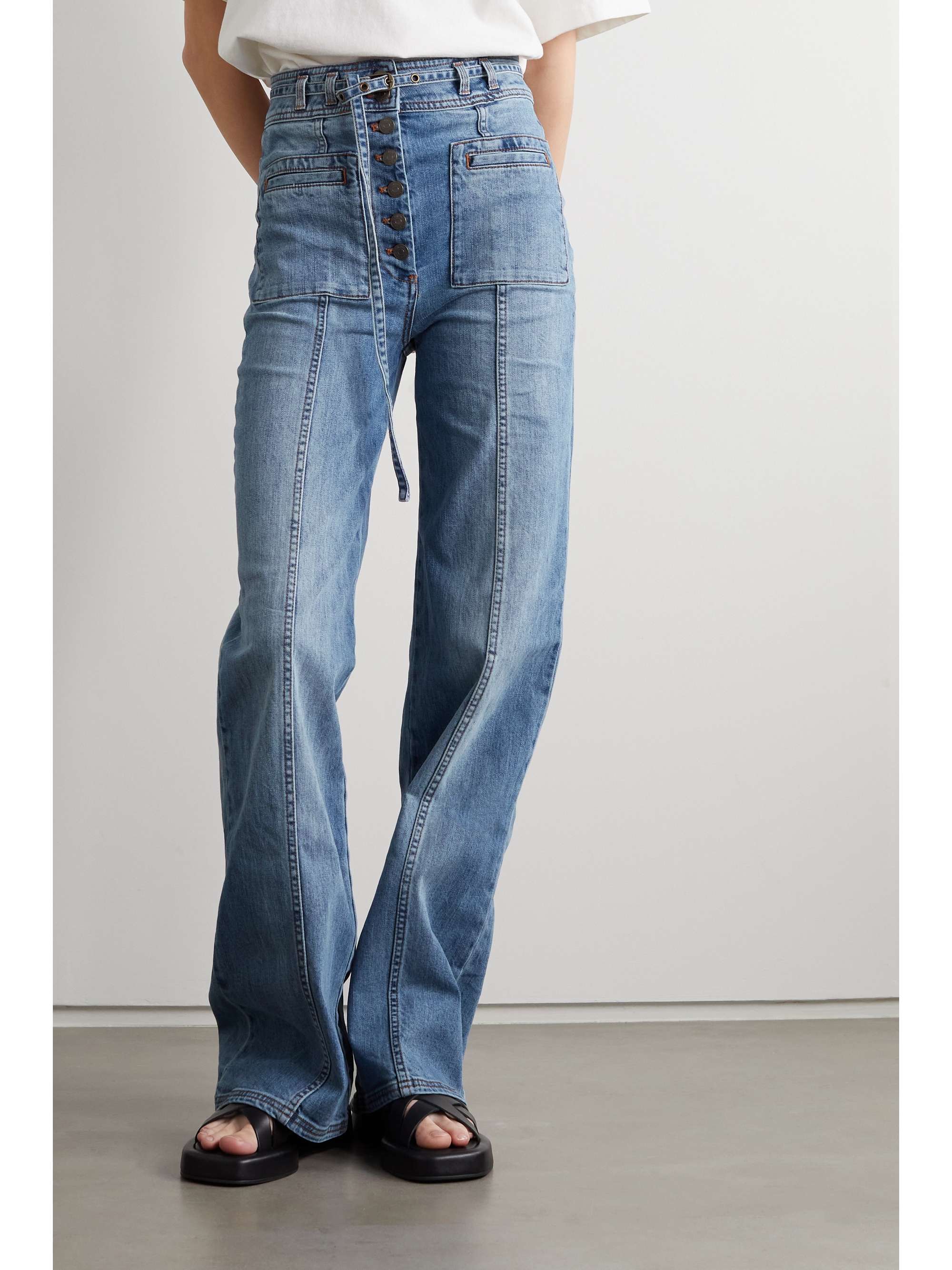 Mid denim Abrams belted high-rise wide 
