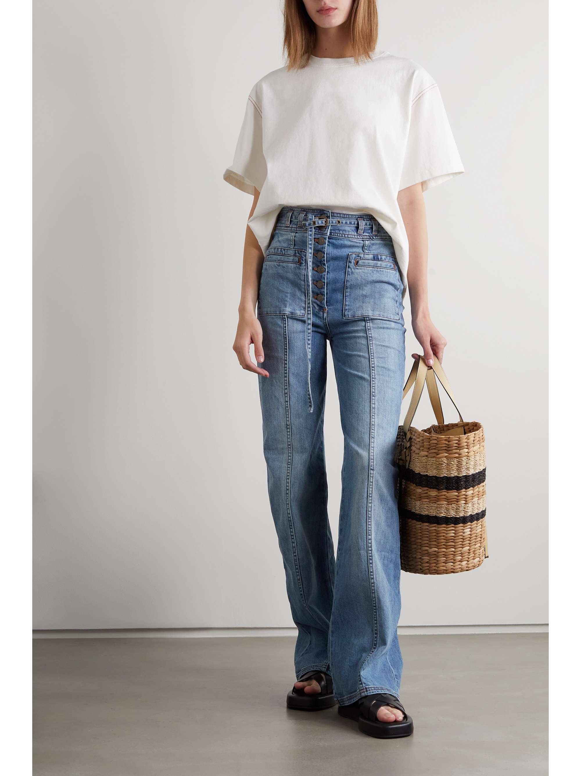 Mid denim Abrams belted high-rise wide 