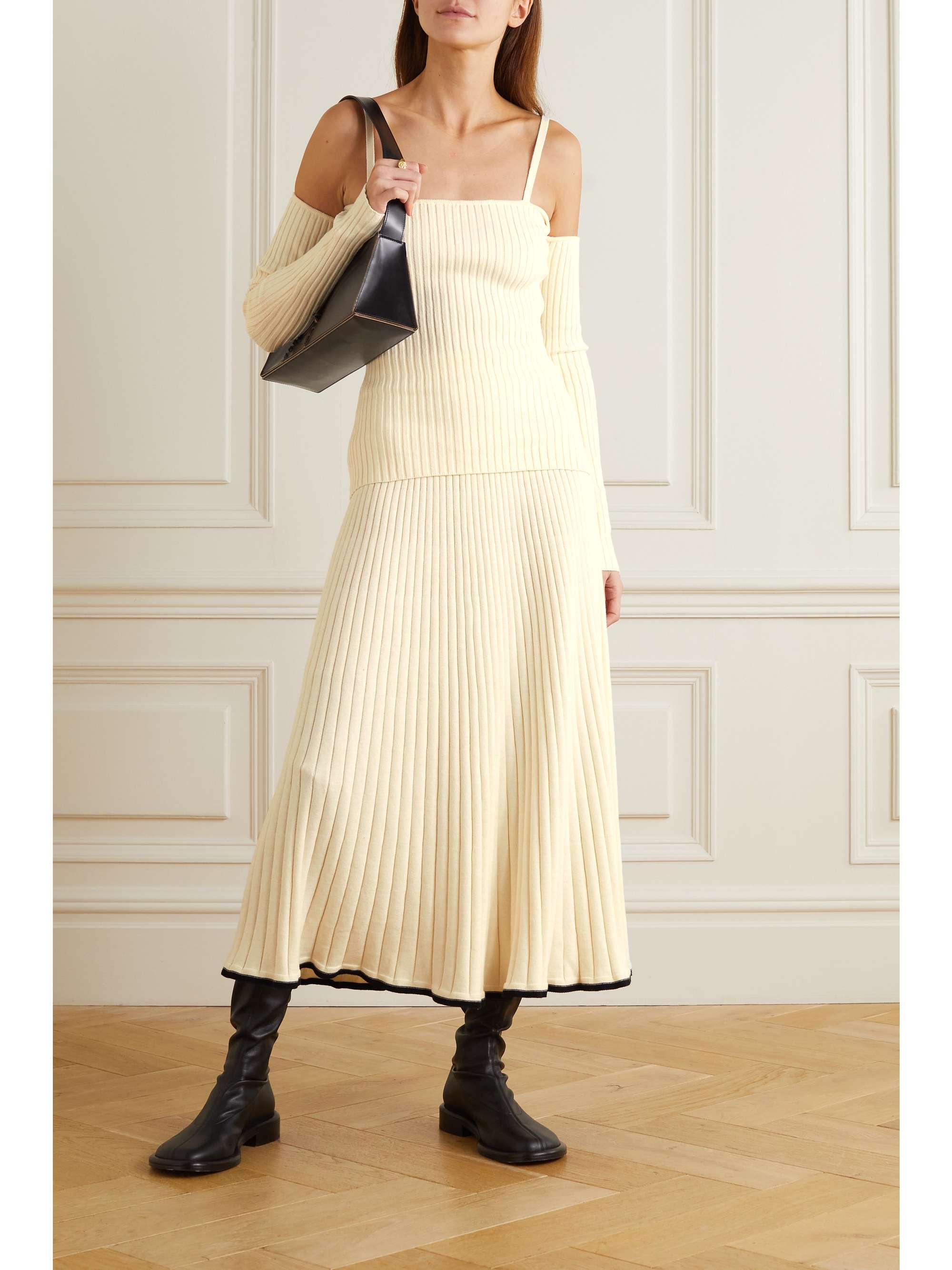 ANNA QUAN Bonnie cold-shoulder ribbed stretch-cotton top
