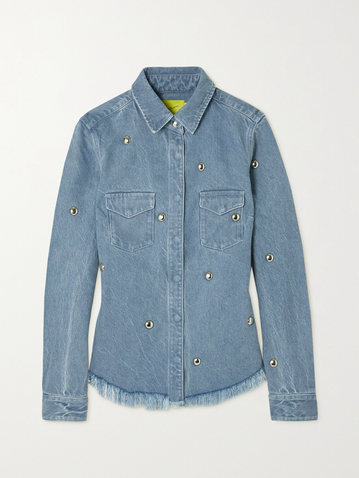 Marques' Almeida + Net Sustain Studded Frayed Denim Shirt In Blue