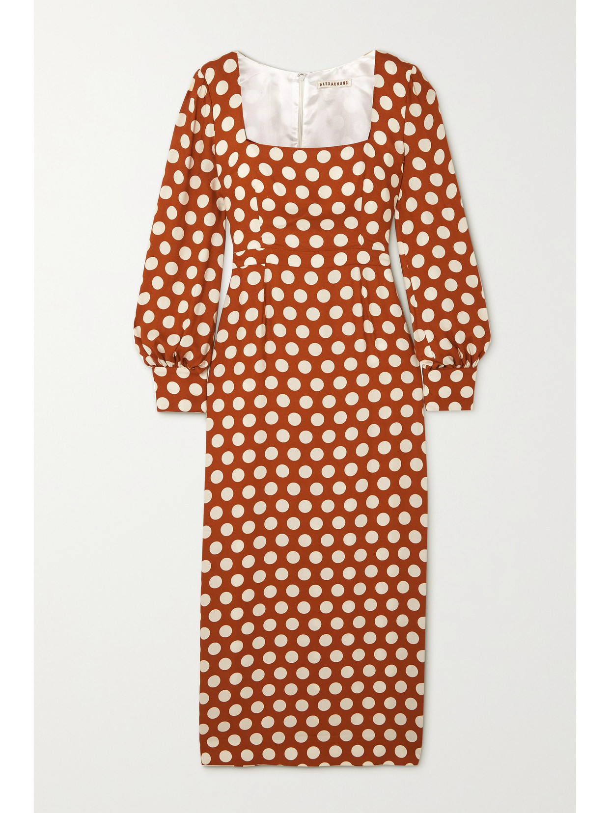 ALEXACHUNG Polka dot Crepe Midi Dress Brick