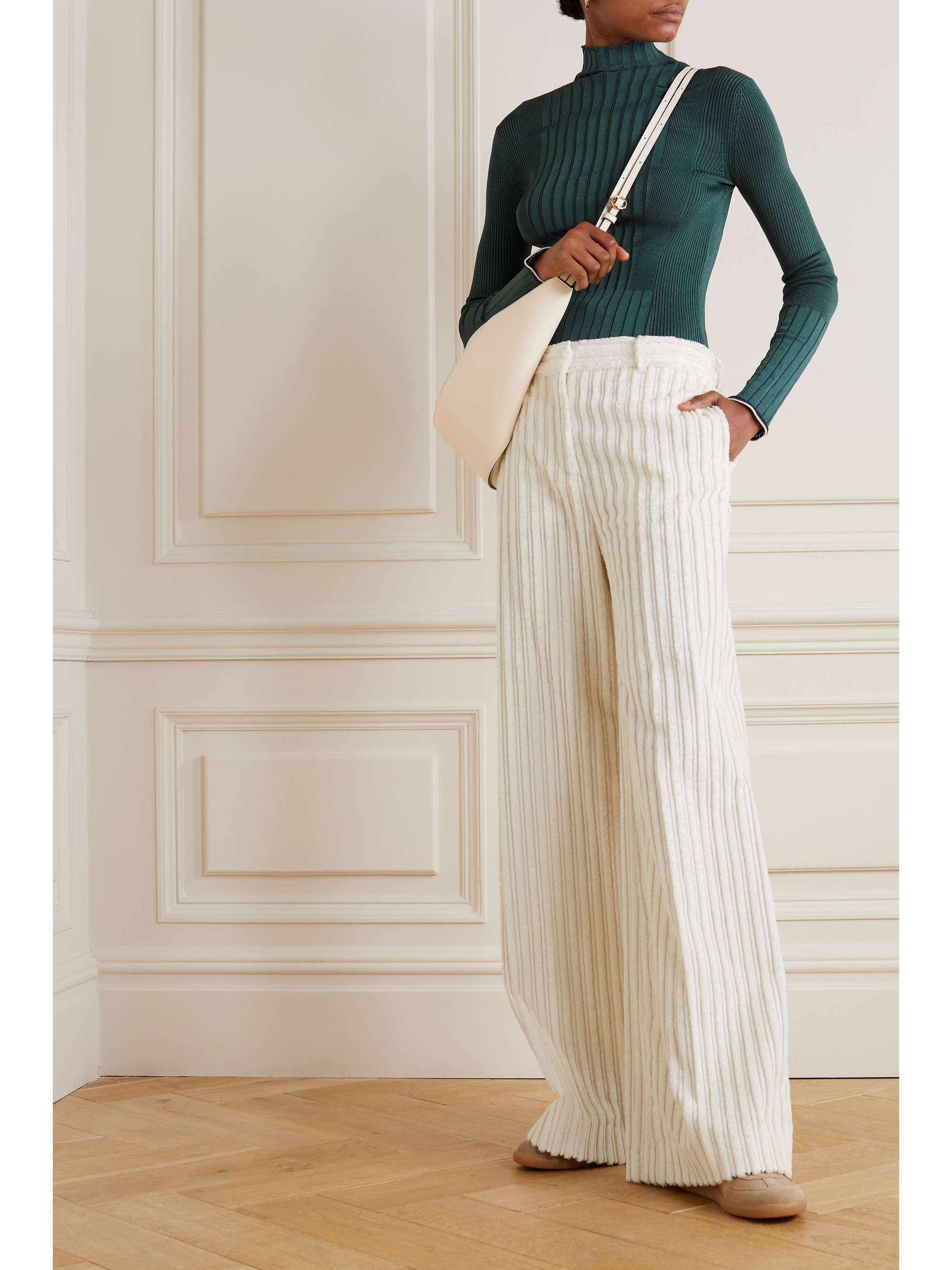 White Cotton-corduroy wide-leg pants 