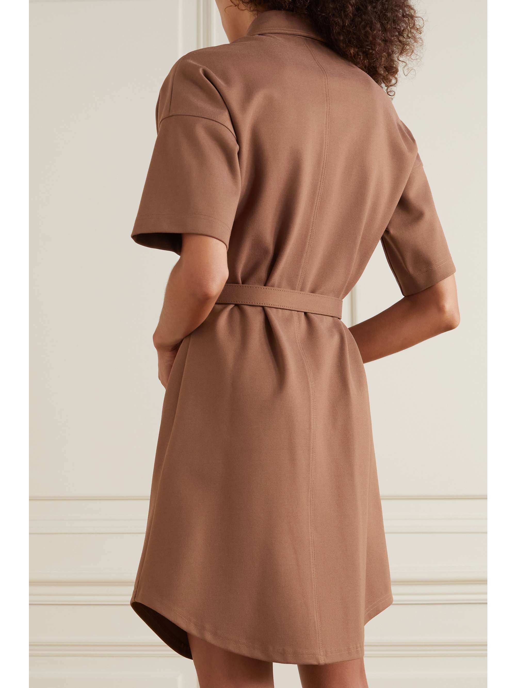 Camel Belted jersey shirt dress 