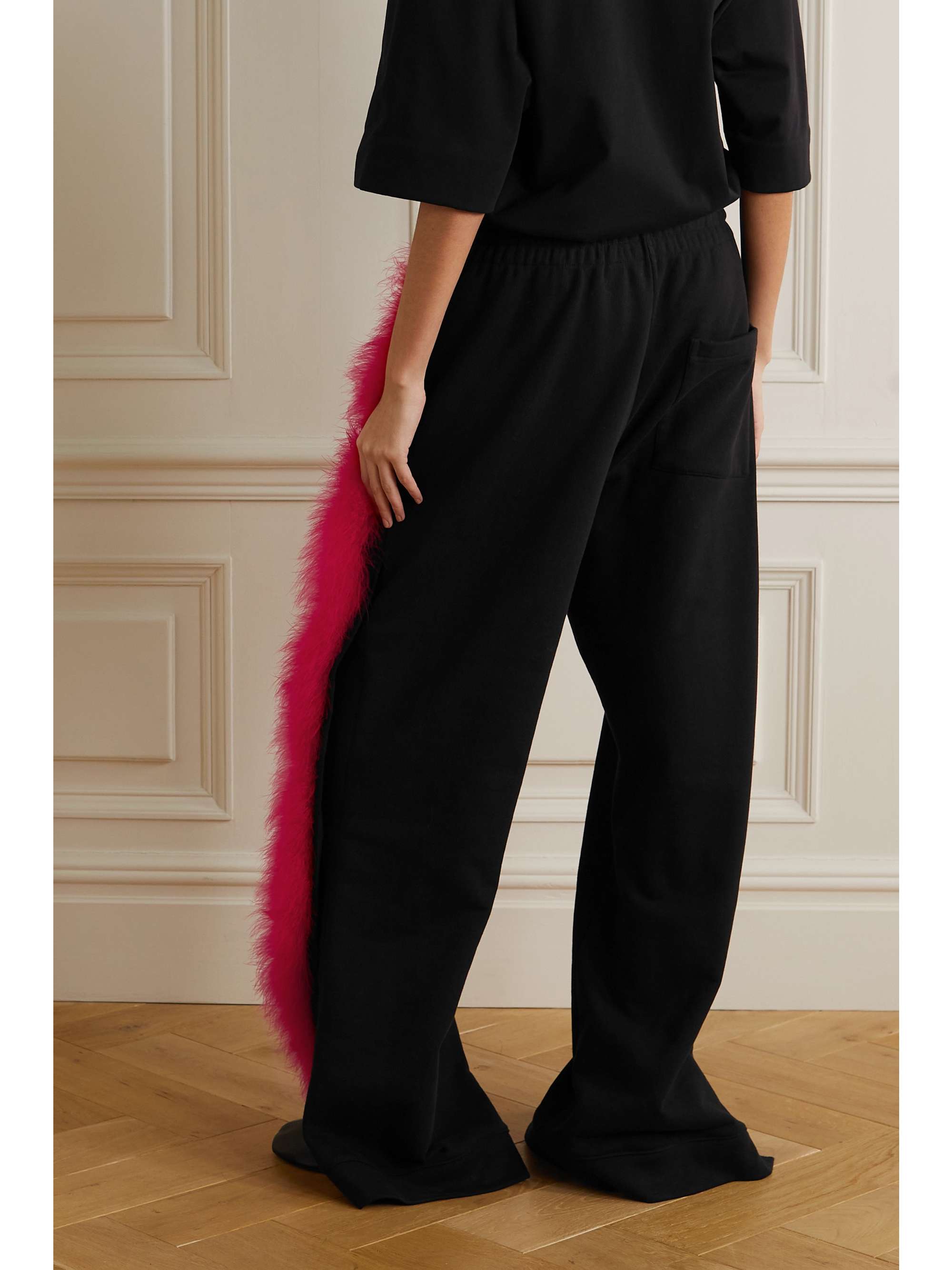 Black Feather-trimmed cotton-terry 