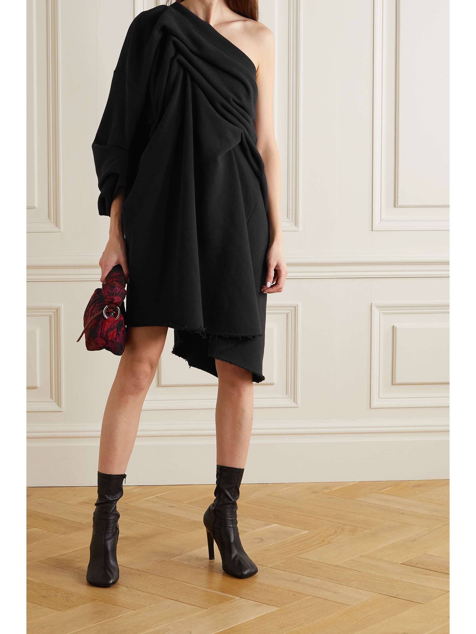 DRIES VAN NOTEN One-sleeve gathered cotton-jersey dress