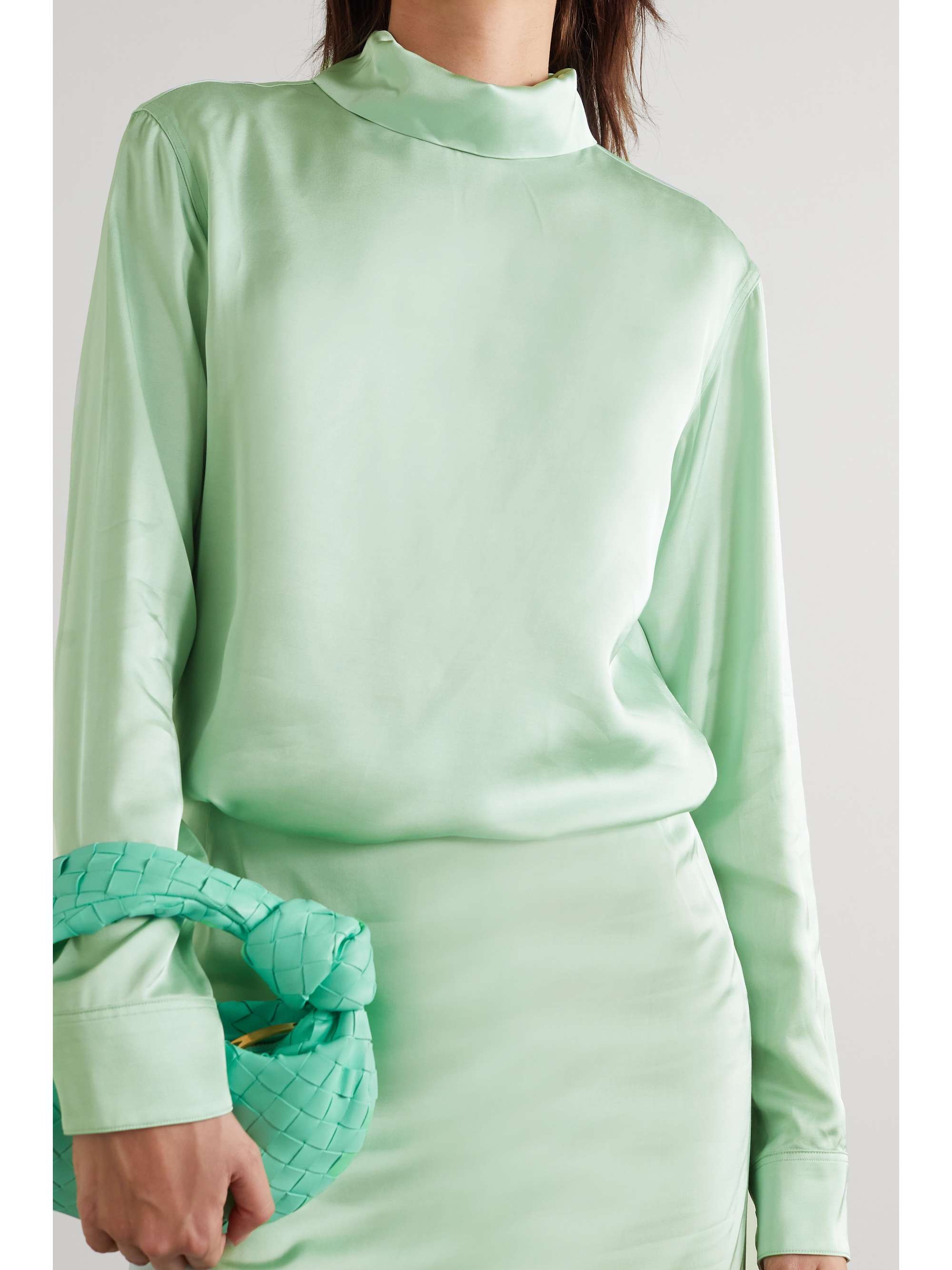 Mint Satin turtleneck blouse | DRIES 