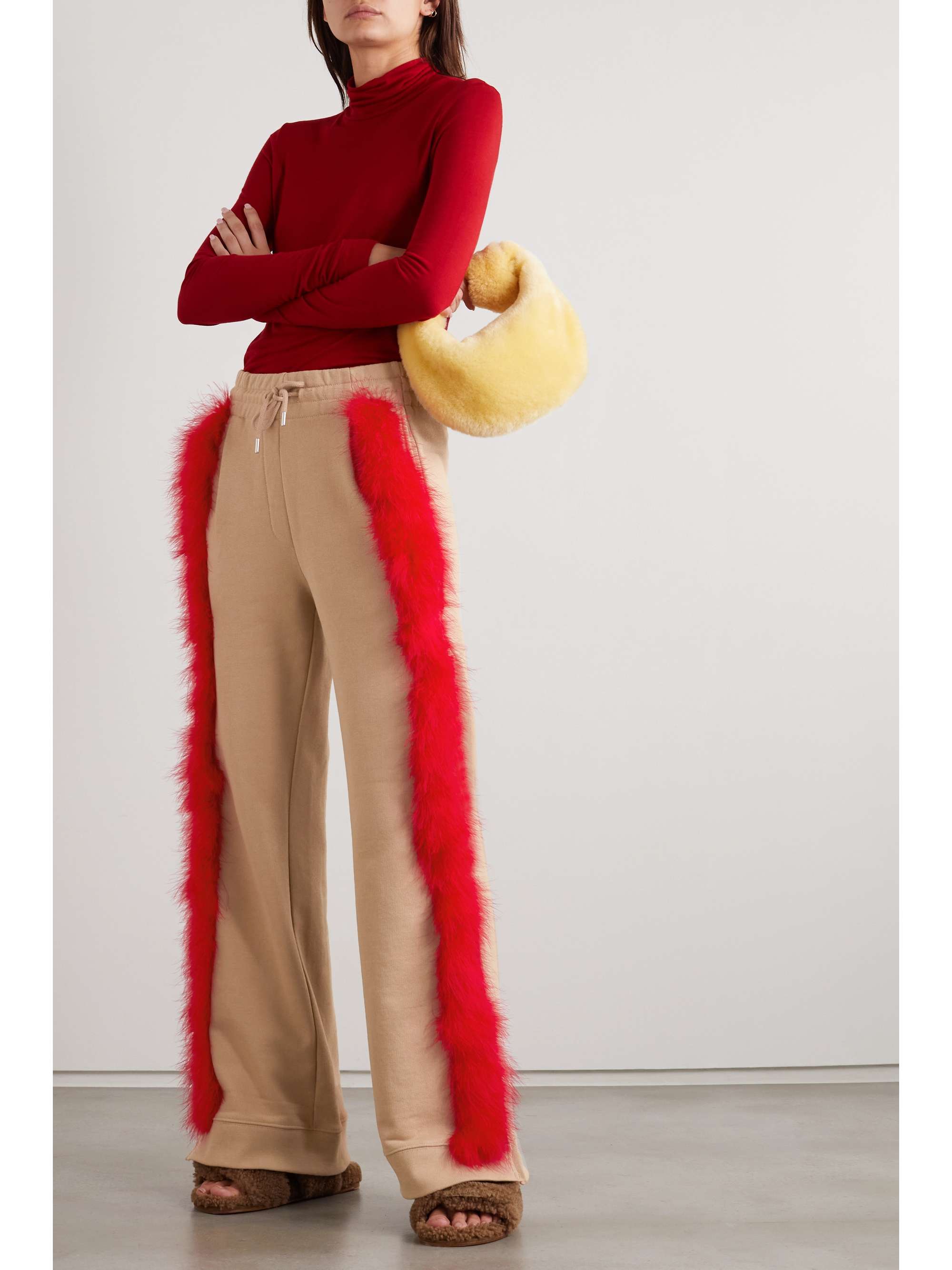 DRIES VAN NOTEN Feather-trimmed cotton-terry track pants