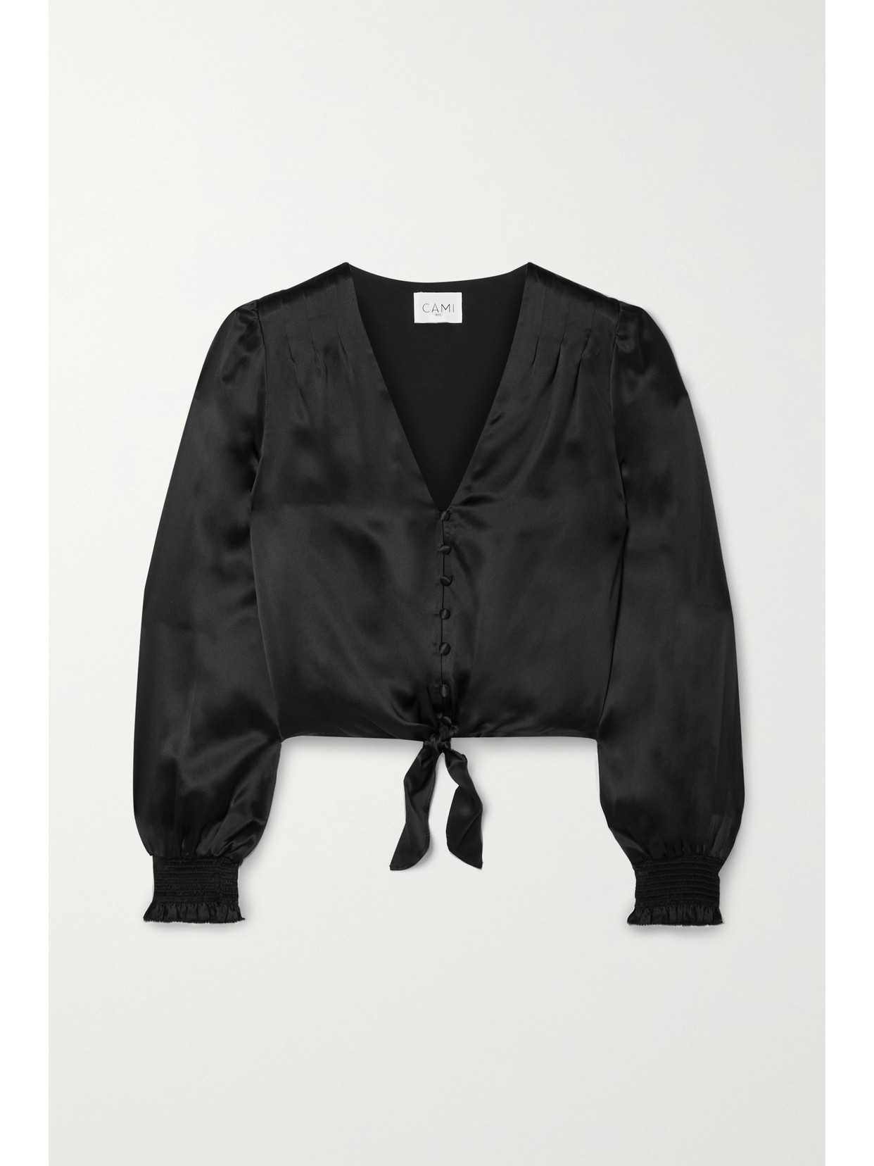Cami Nyc Ryleigh Cropped Tie-front Silk-charmeuse Blouse In Black
