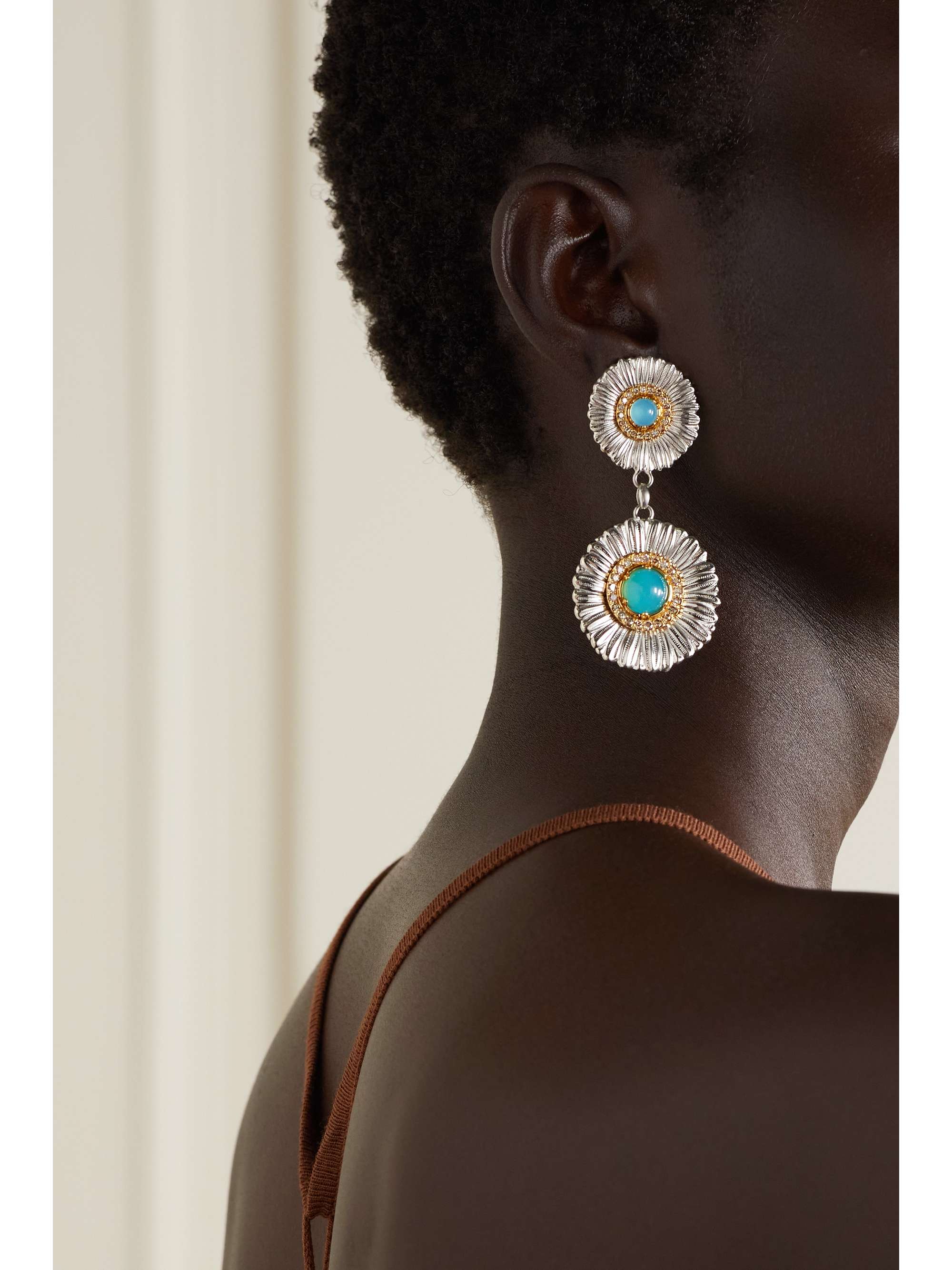 BUCCELLATI Daisy gold-plated sterling silver, agate and diamond earrings