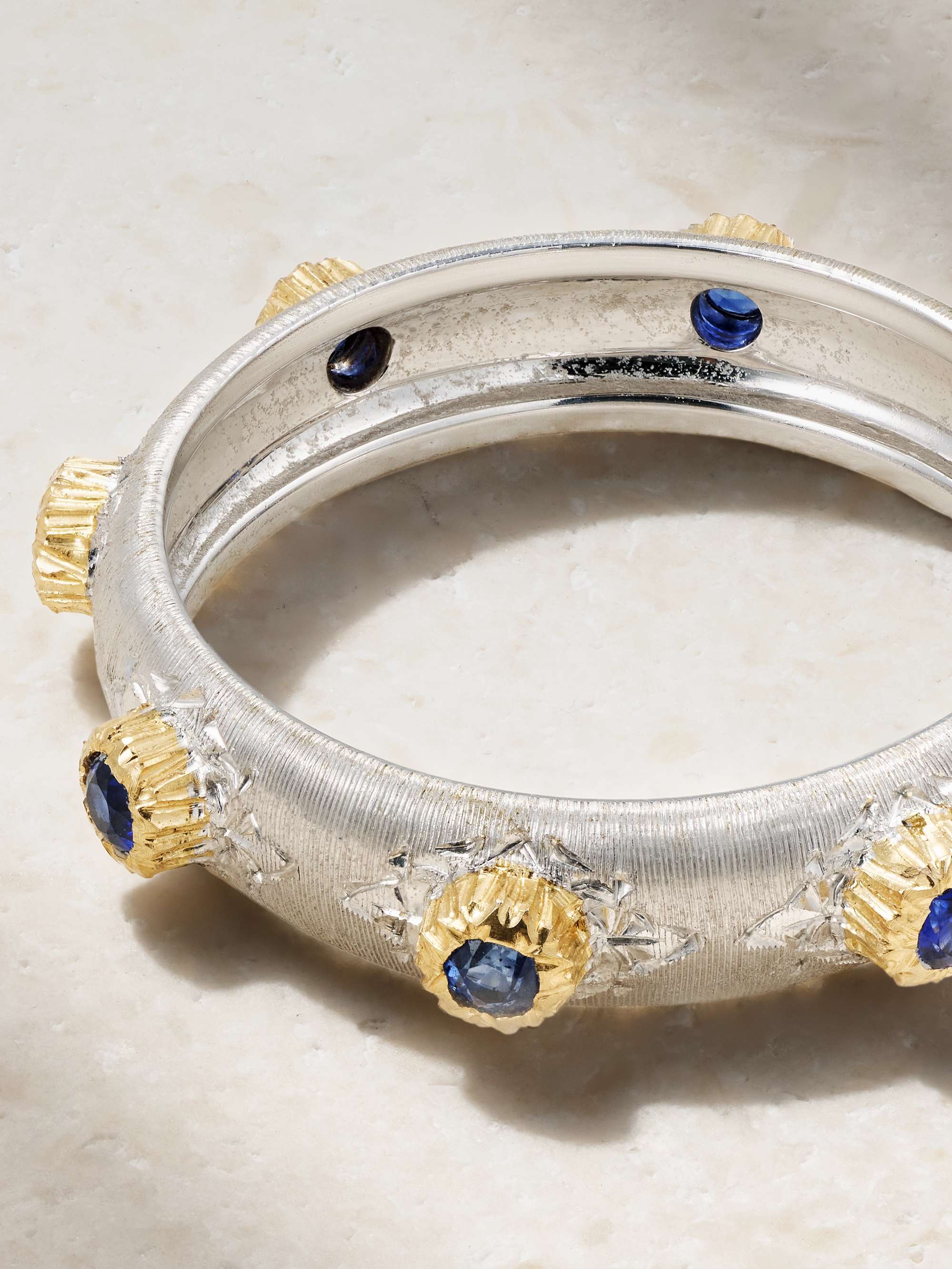 BUCCELLATI Eternelle Fusi 18-karat white and yellow gold sapphire ring