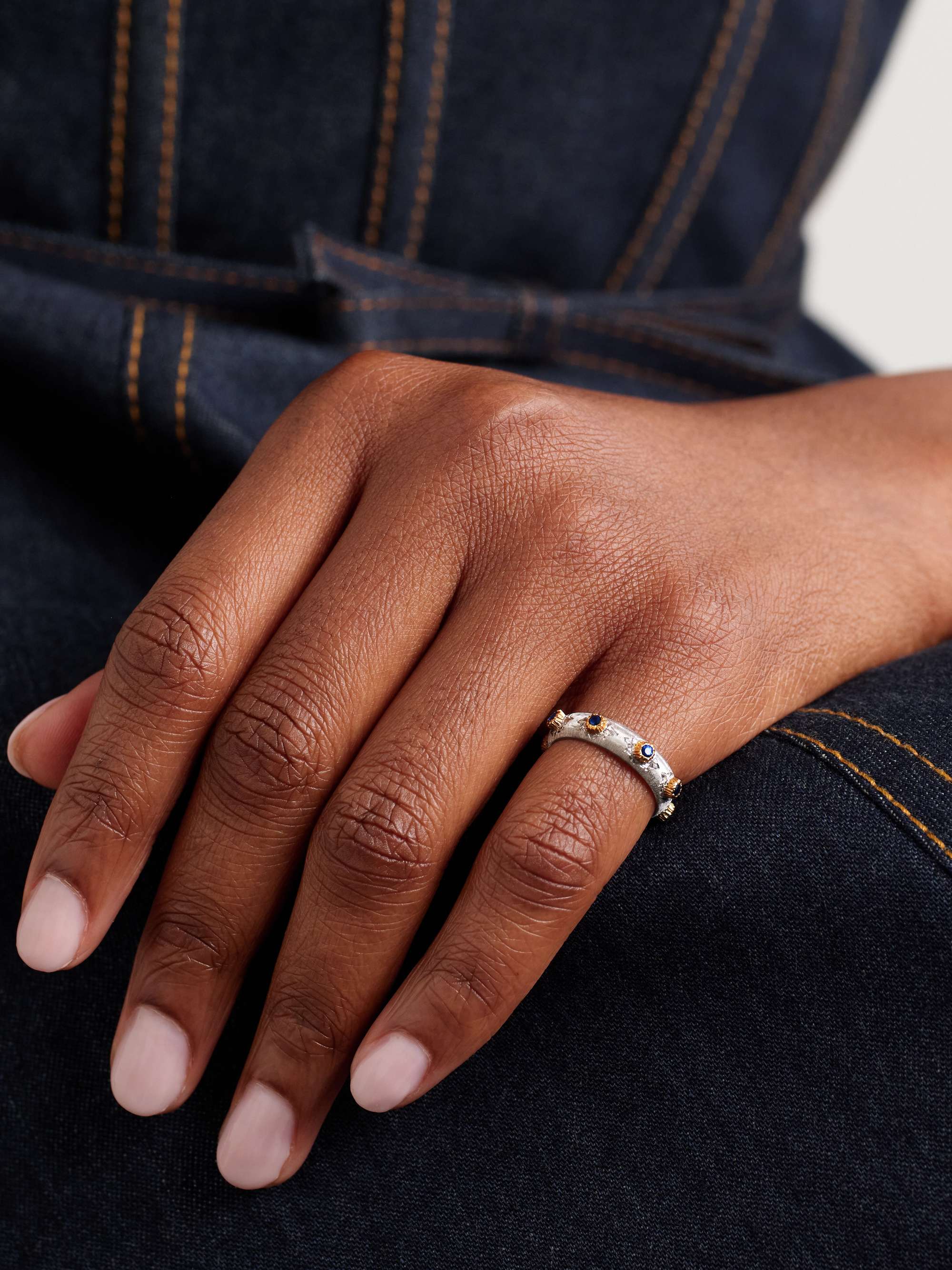 BUCCELLATI Eternelle Fusi 18-karat white and yellow gold sapphire ring