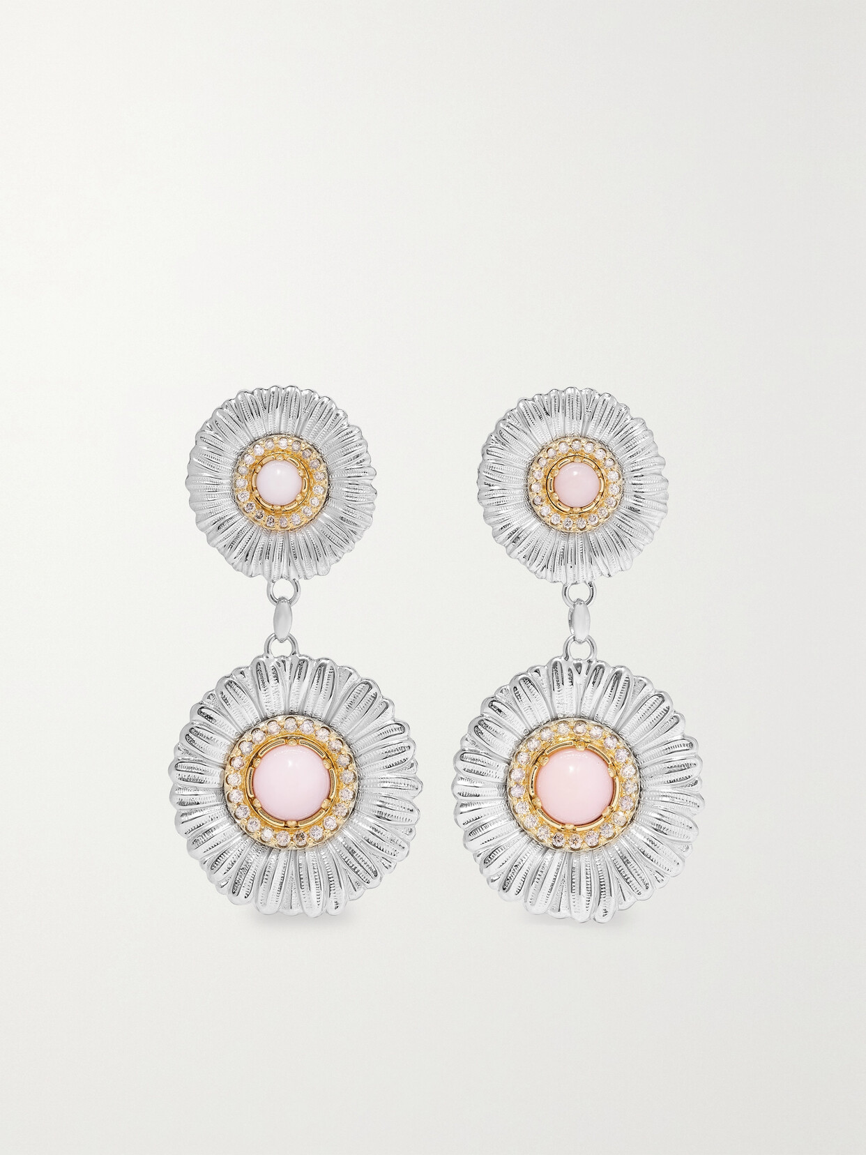 Buccellati Blossoms Daisy Sterling Silver And Gold Vermeil, Opal And Diamond Earrings In Metallic