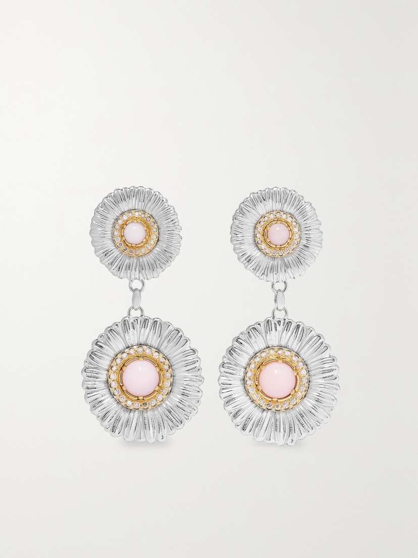 Buccellati Blossoms Daisy Sterling Silver And Gold Vermeil, Opal And Diamond Earrings
