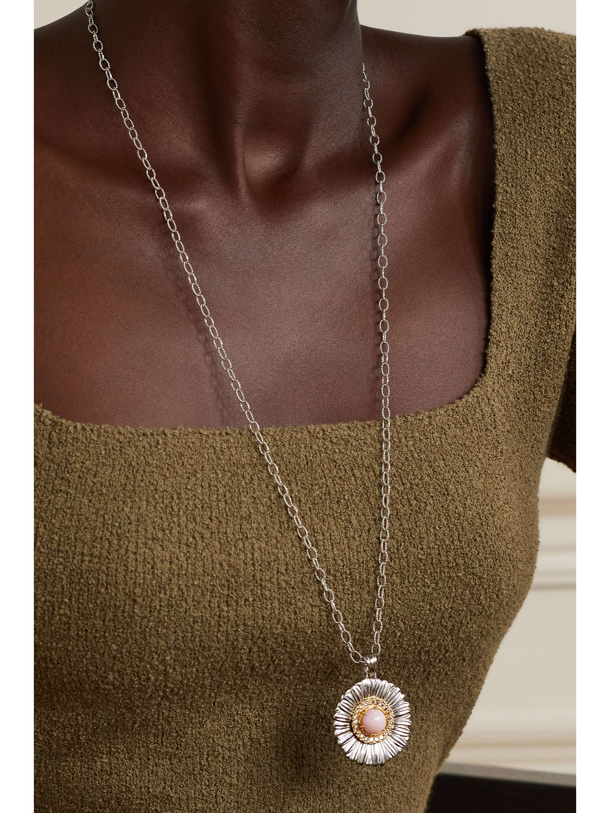 BUCCELLATI Blossom sterling silver and gold-plated, jasper and diamond necklace