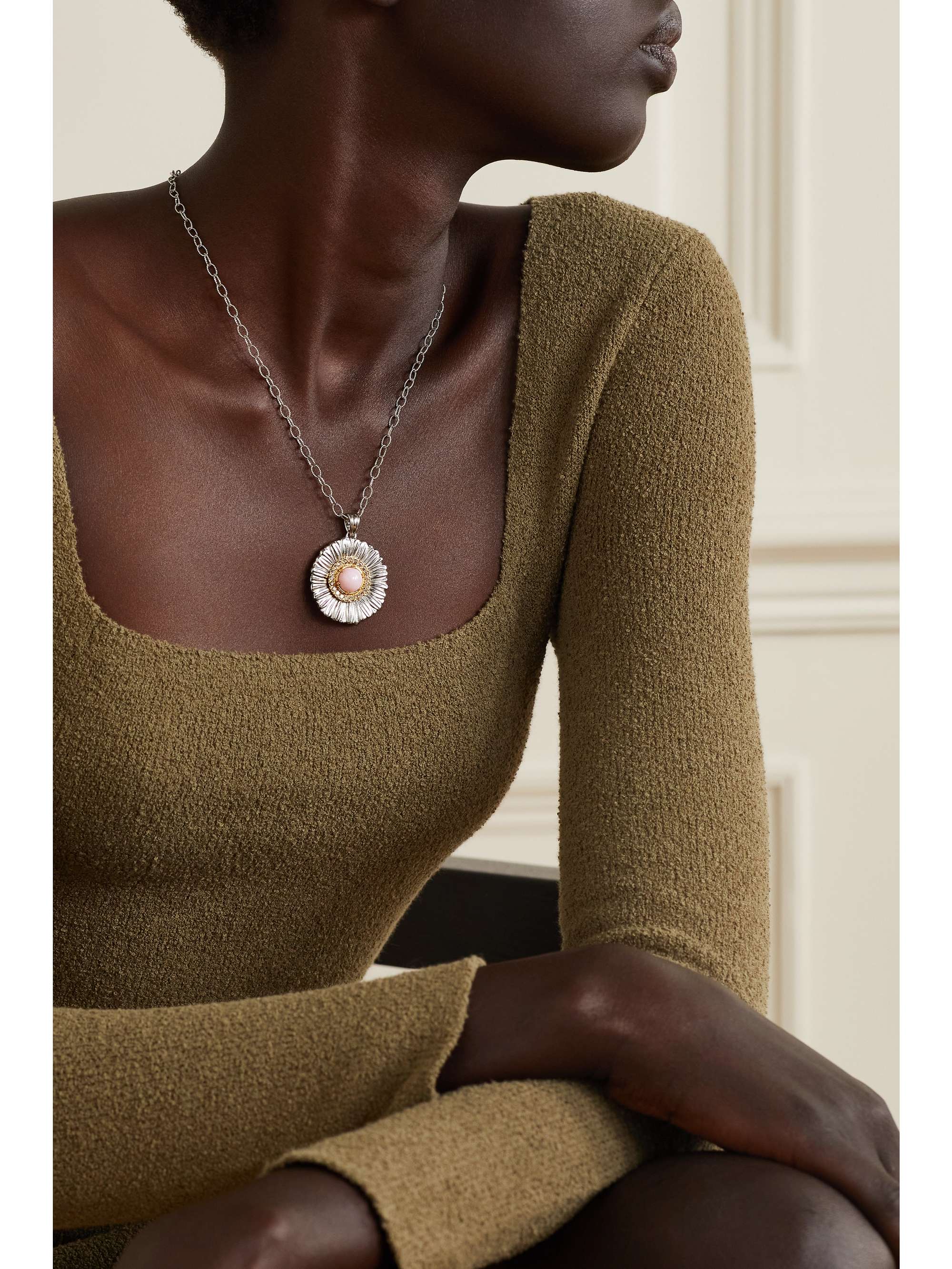 BUCCELLATI Blossom sterling silver and gold-plated, jasper and diamond necklace