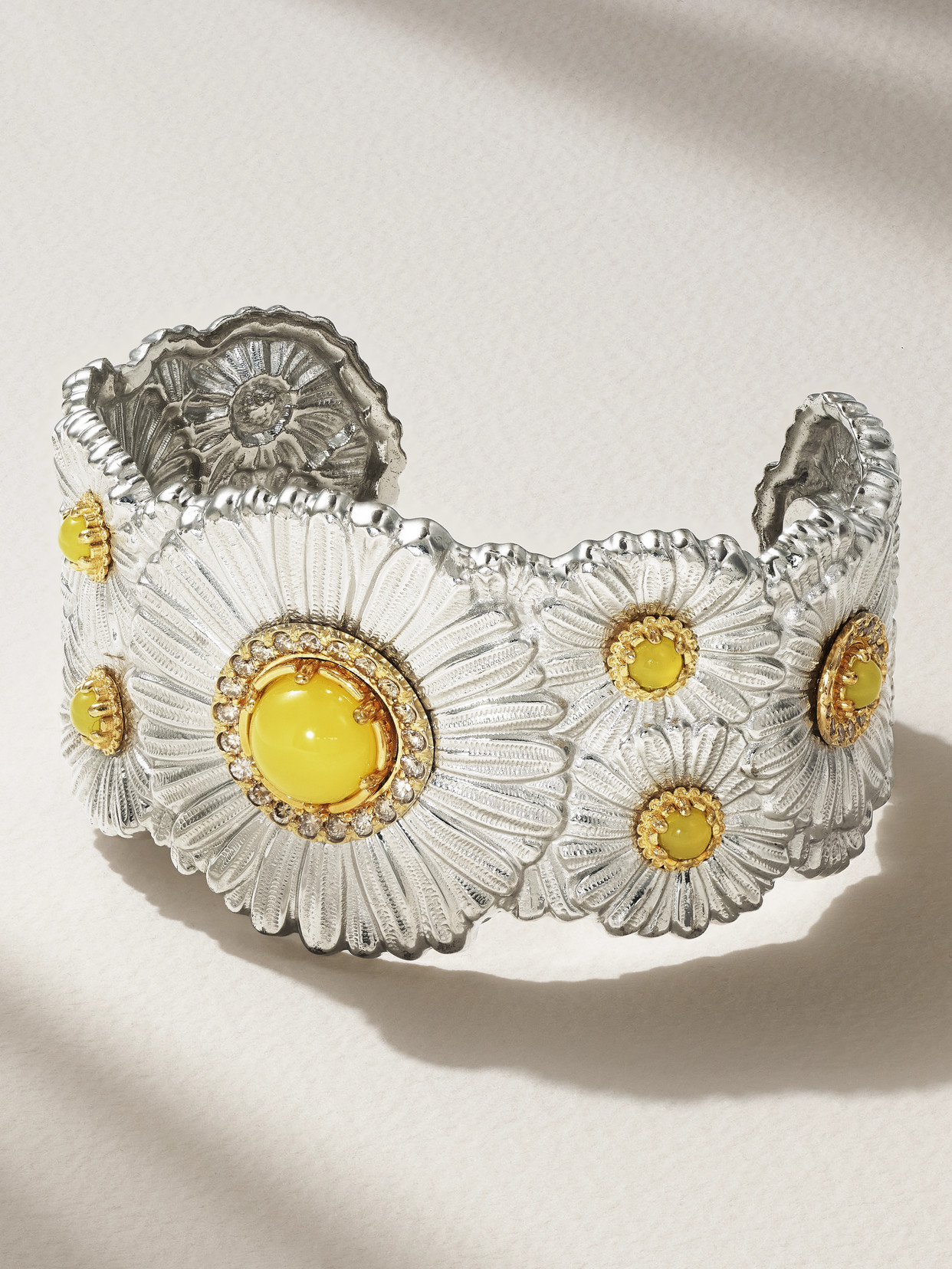 Buccellati - Blossoms Daisy Sterling Silver And Gold Vermeil, Agatha And Diamond Cuff - M