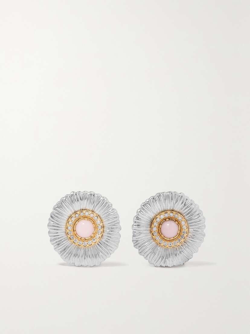 Buccellati Blossoms Daisy Sterling Silver And Gold Vermeil, Opal And Diamond Earrings