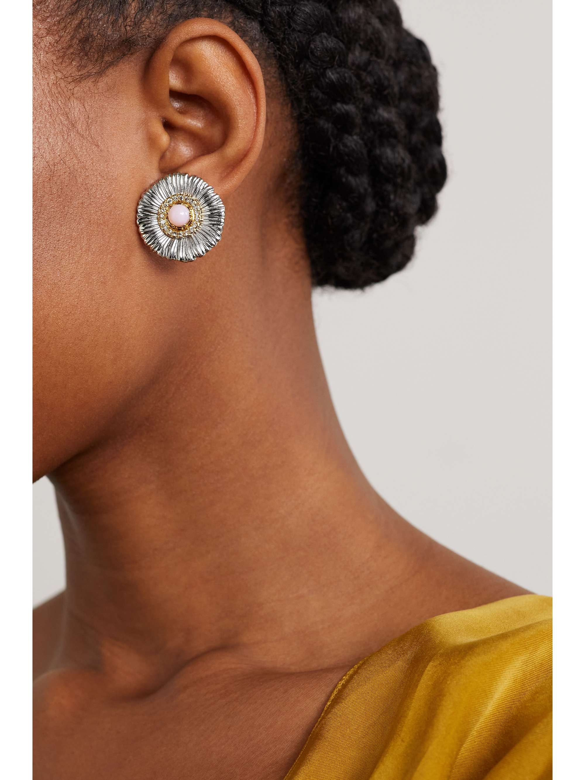 BUCCELLATI Blossoms Daisy sterling silver and gold vermeil, opal and diamond earrings
