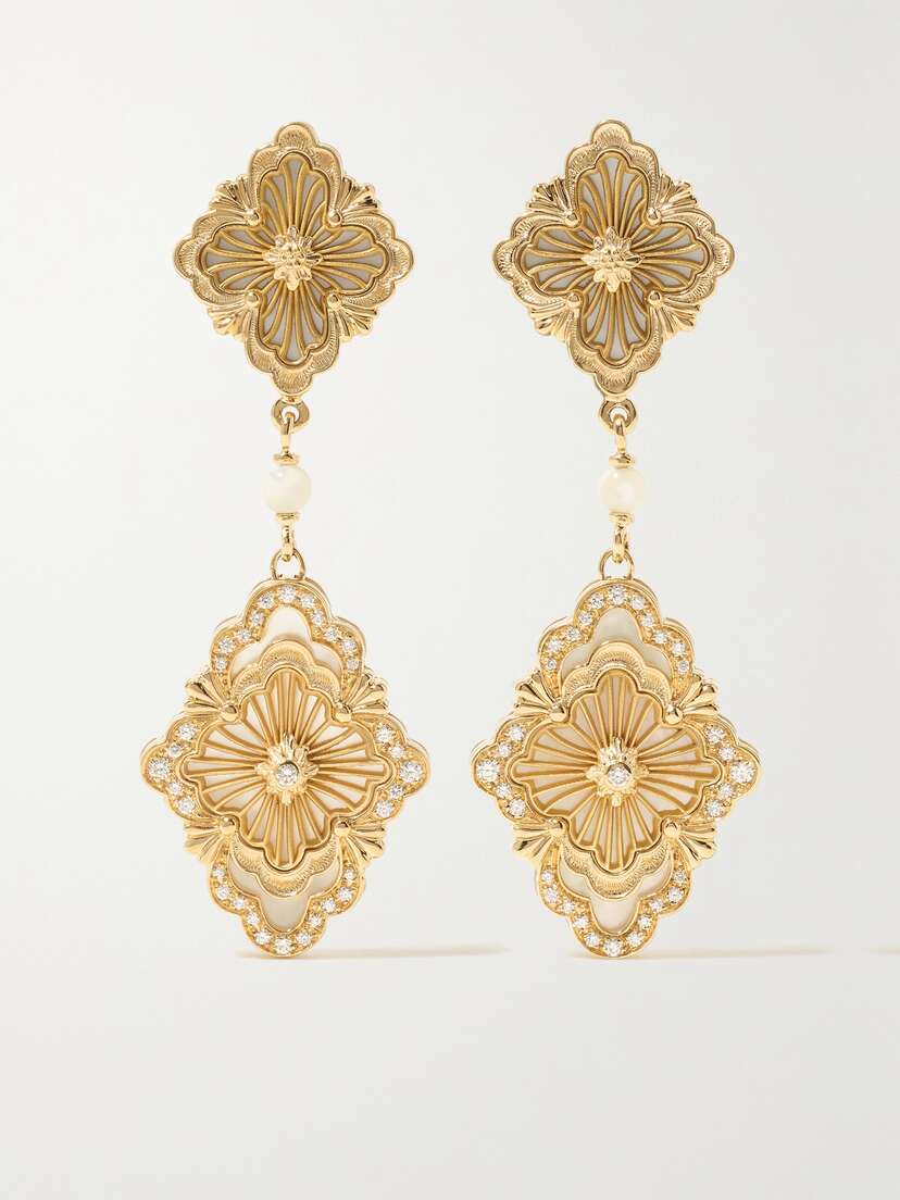 Buccellati Opera Tulle 18-karat Gold, Enamel And Diamond Earrings