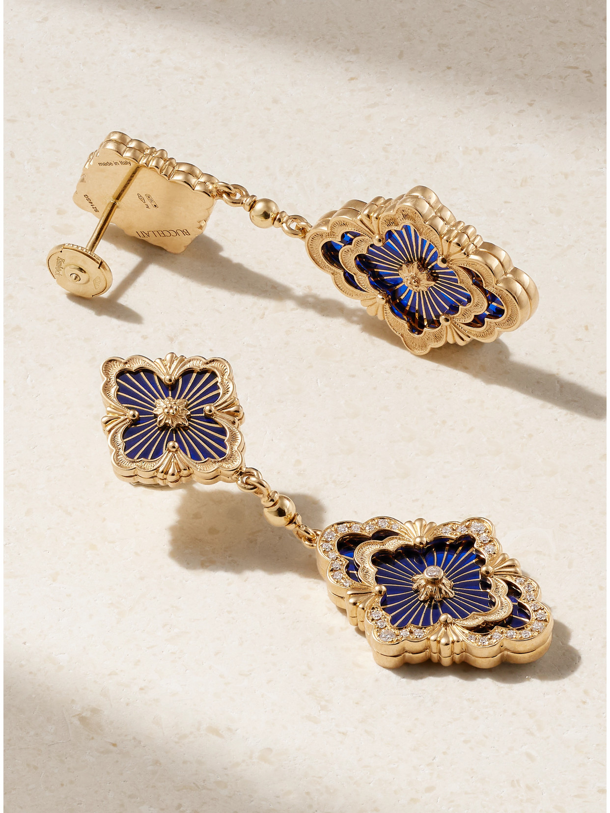 Shop Buccellati Opera Tulle 18-karat Gold, Enamel And Diamond Earrings