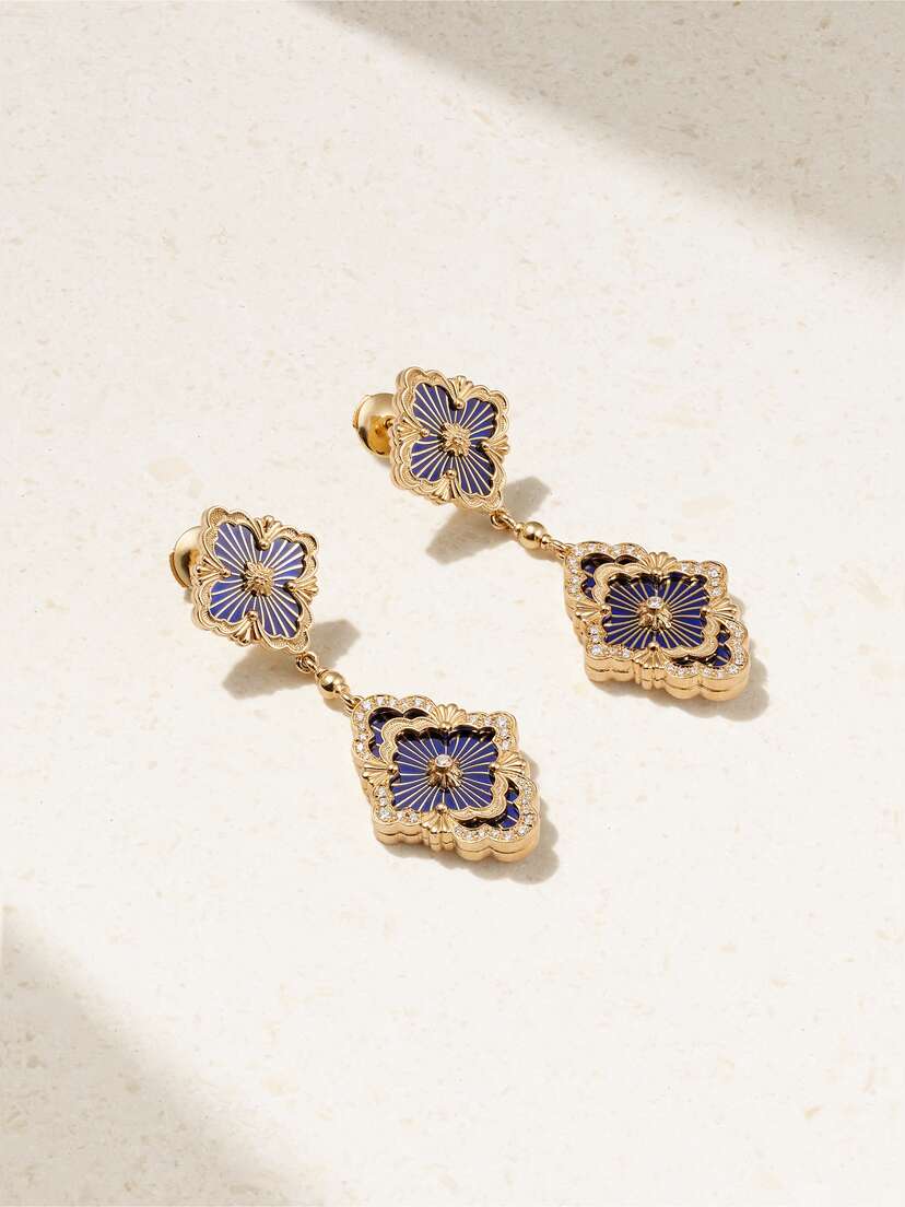 Buccellati Opera Tulle 18-karat Gold, Enamel And Diamond Earrings