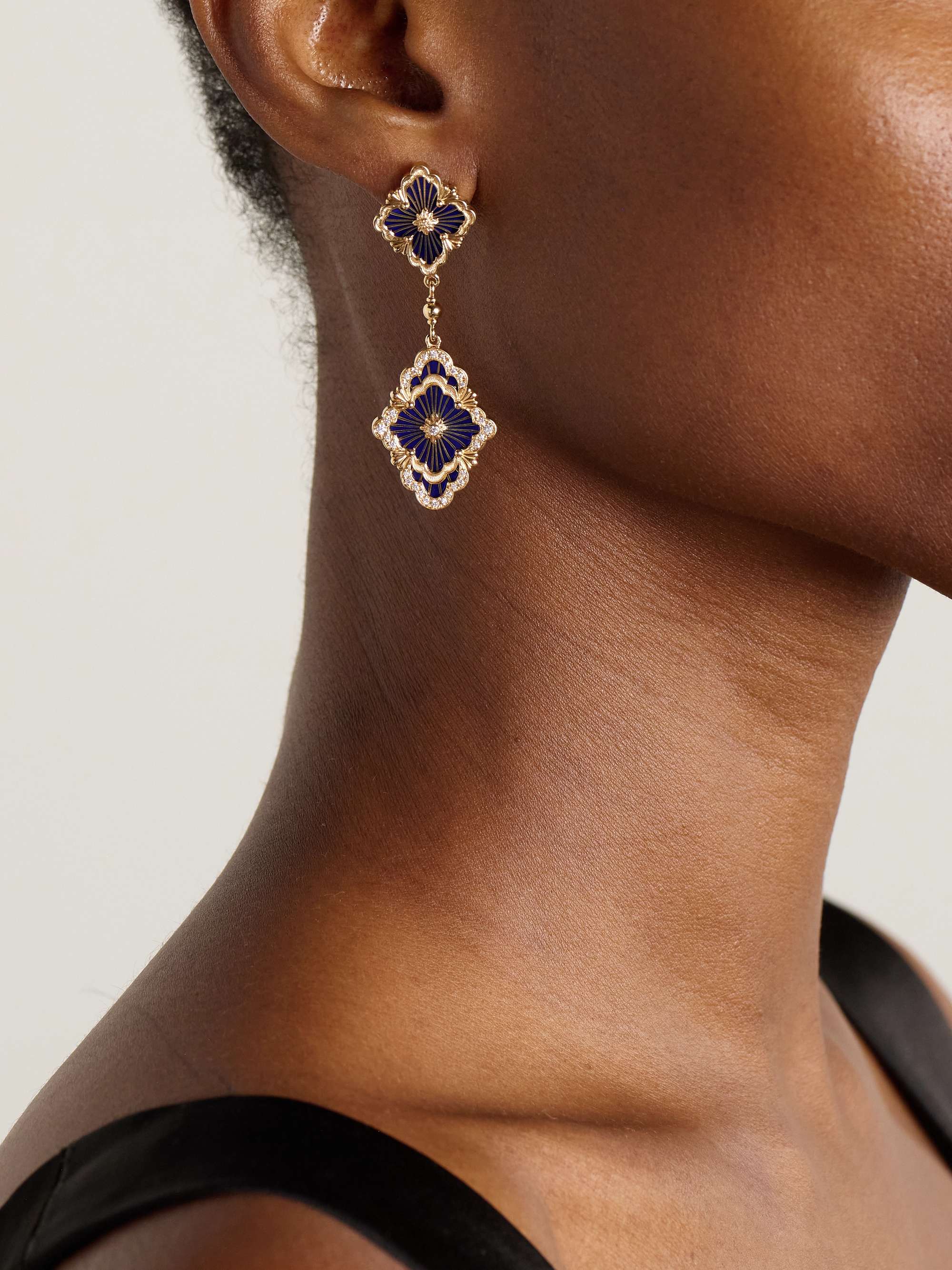 BUCCELLATI Opera Tulle 18-karat gold, enamel and diamond earrings