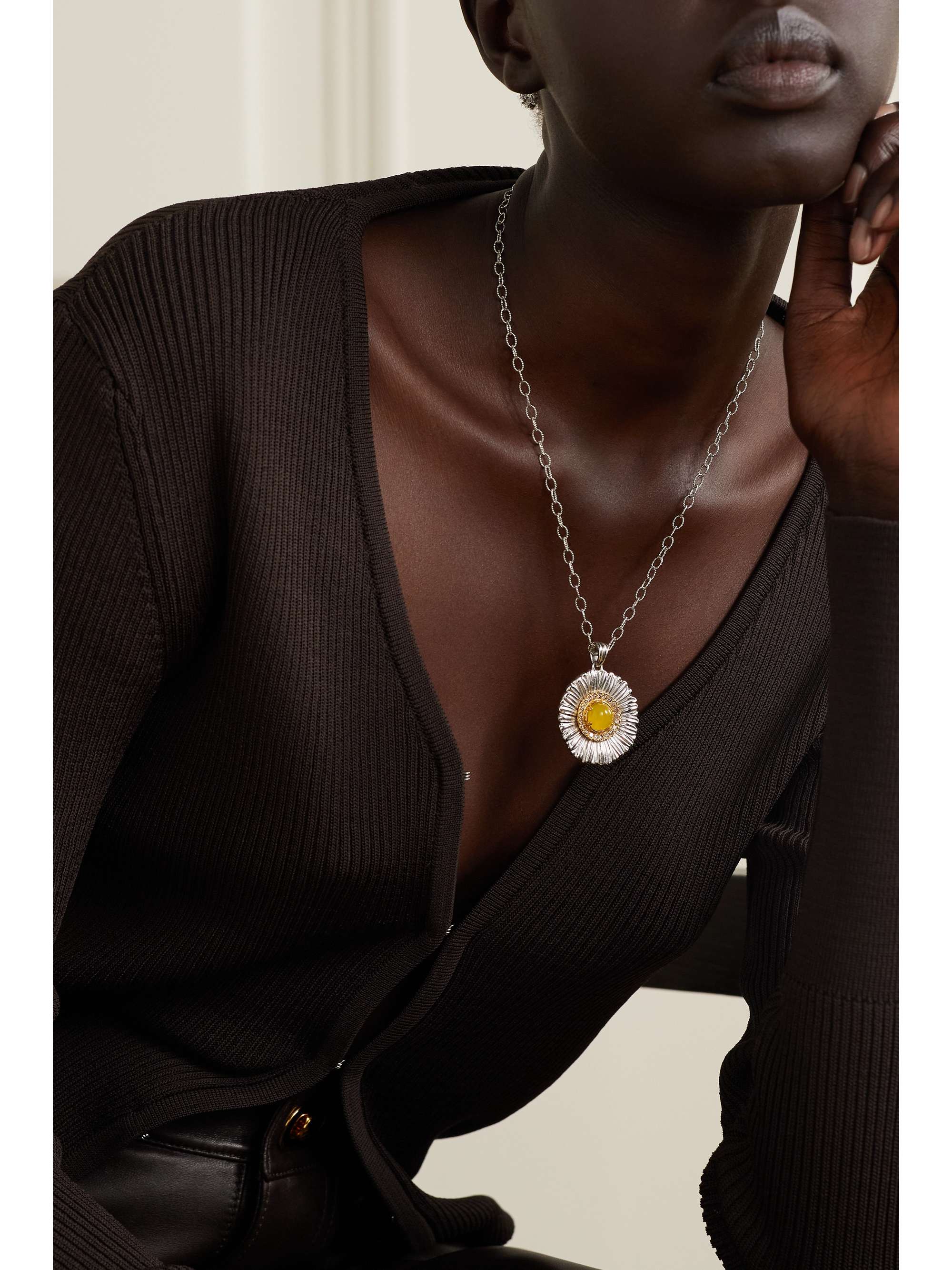 BUCCELLATI Blossom sterling silver and gold-plated, jasper and diamond necklace