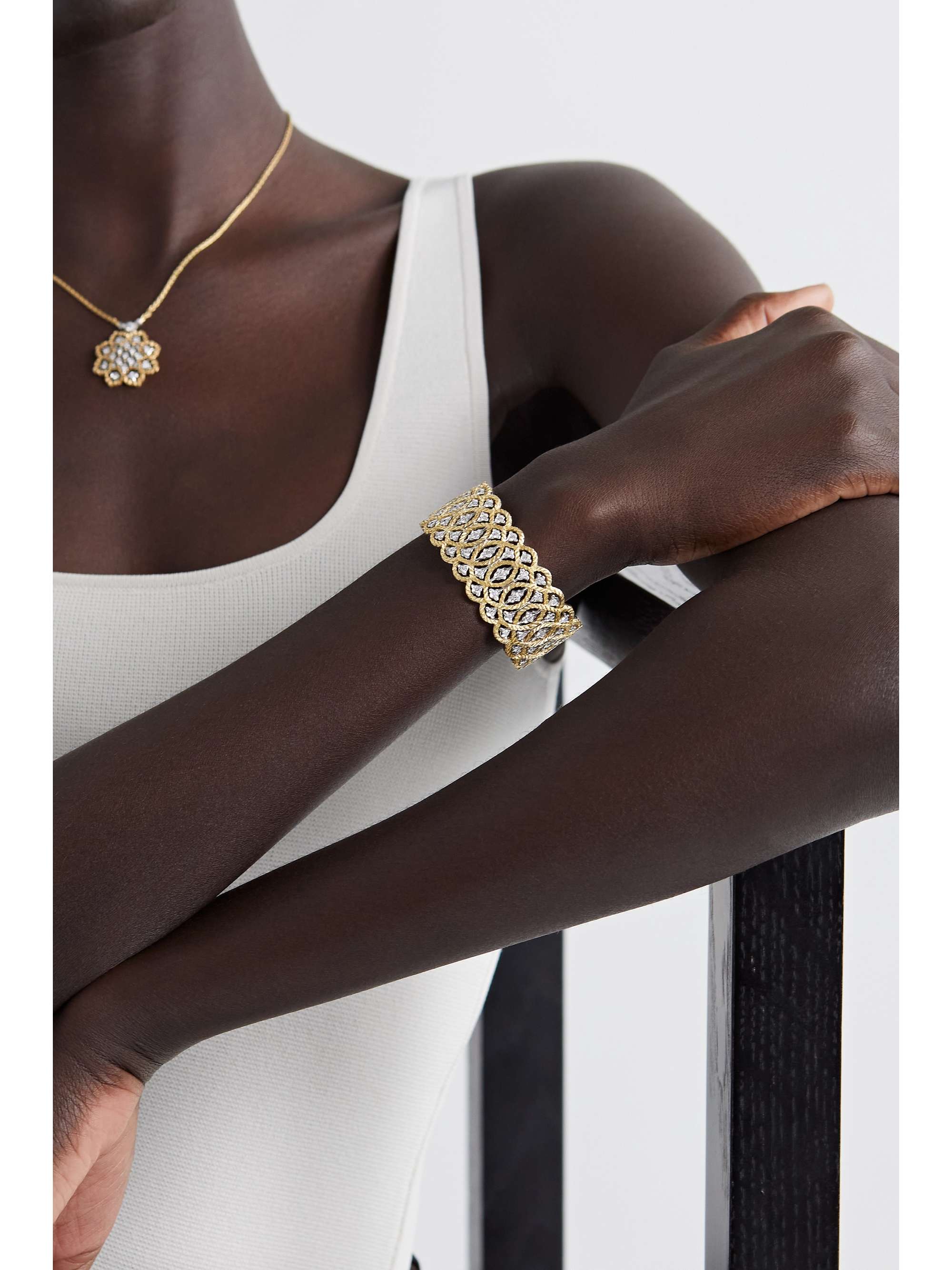 BUCCELLATI Étoilée 18-karat yellow and white gold diamond cuff