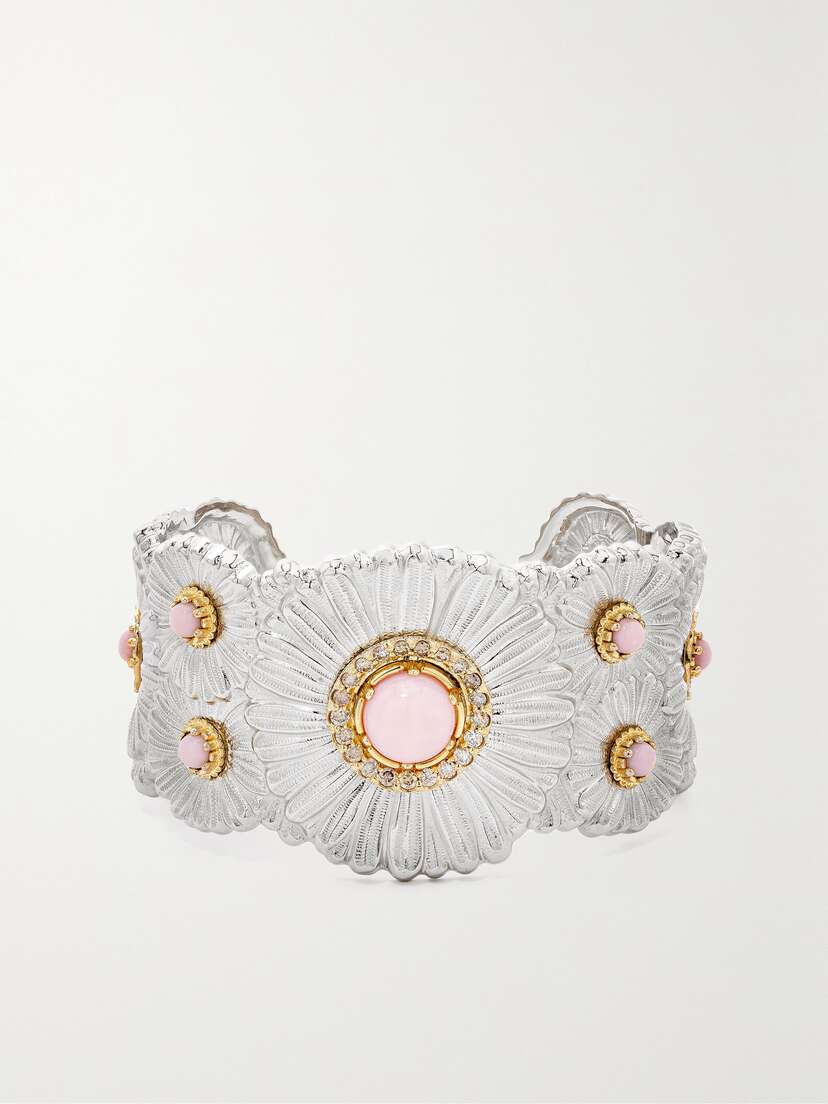 Buccellati Daisy Blossoms Sterling Silver, Gold-plated, Opal And Diamond Cuff