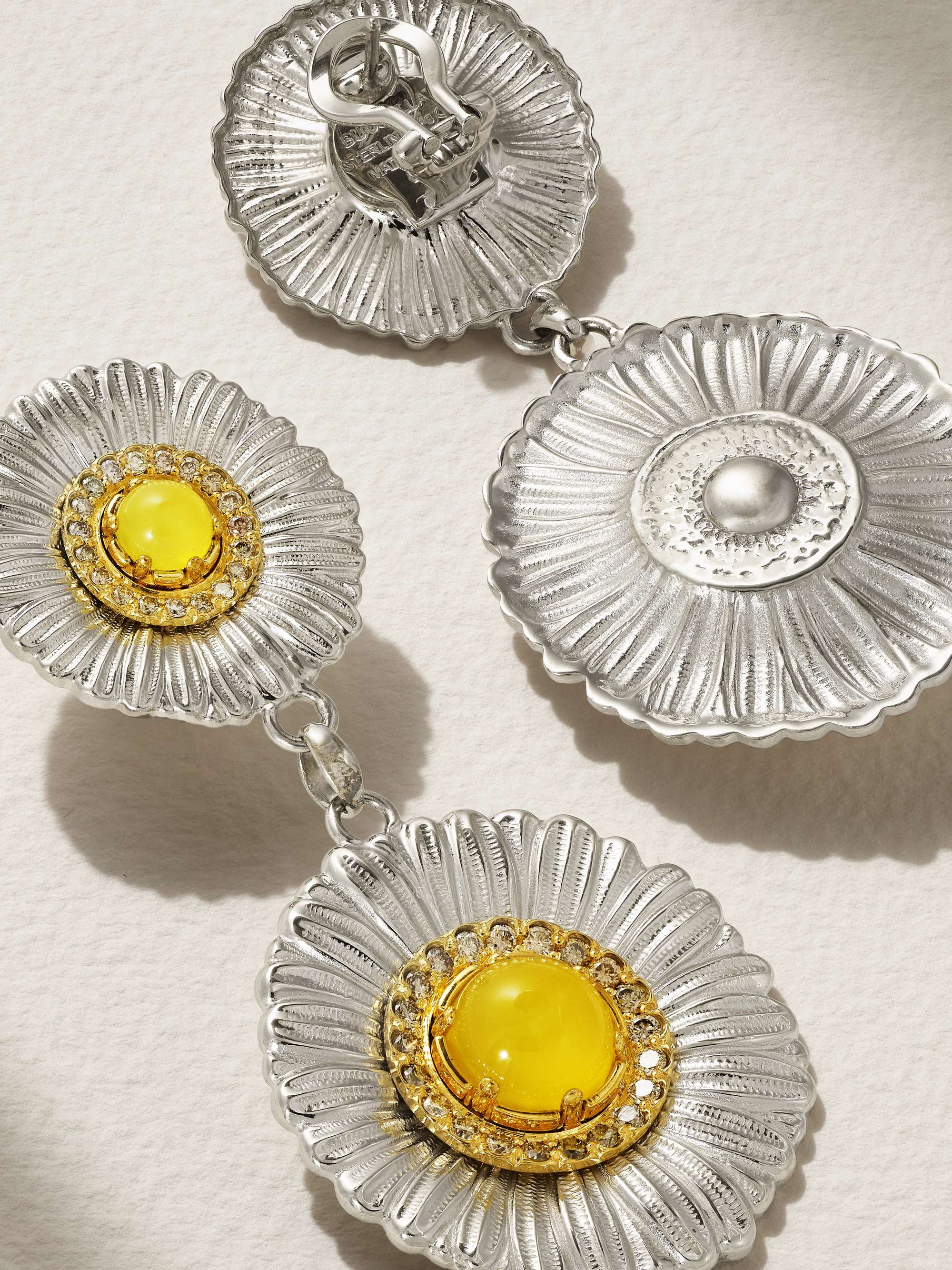BUCCELLATI Daisy gold-plated sterling silver, agate and diamond earrings
