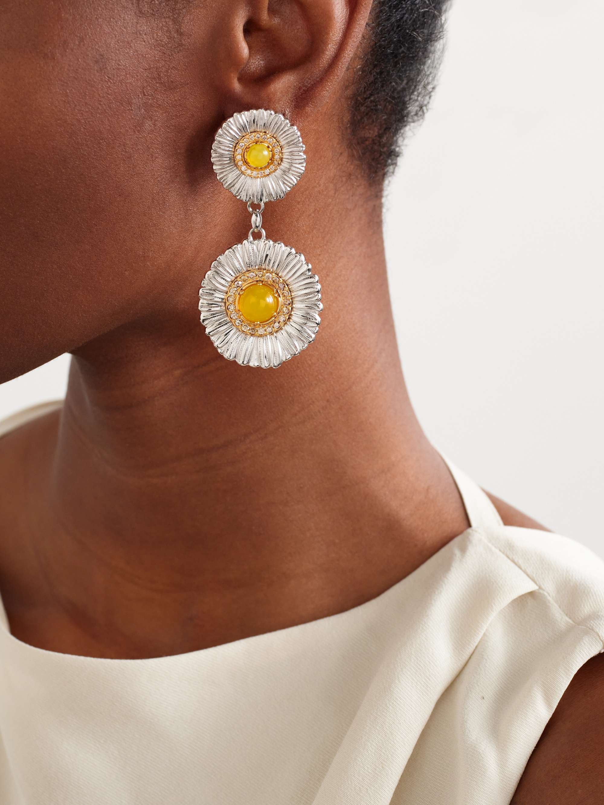 BUCCELLATI Daisy gold-plated sterling silver, agate and diamond earrings