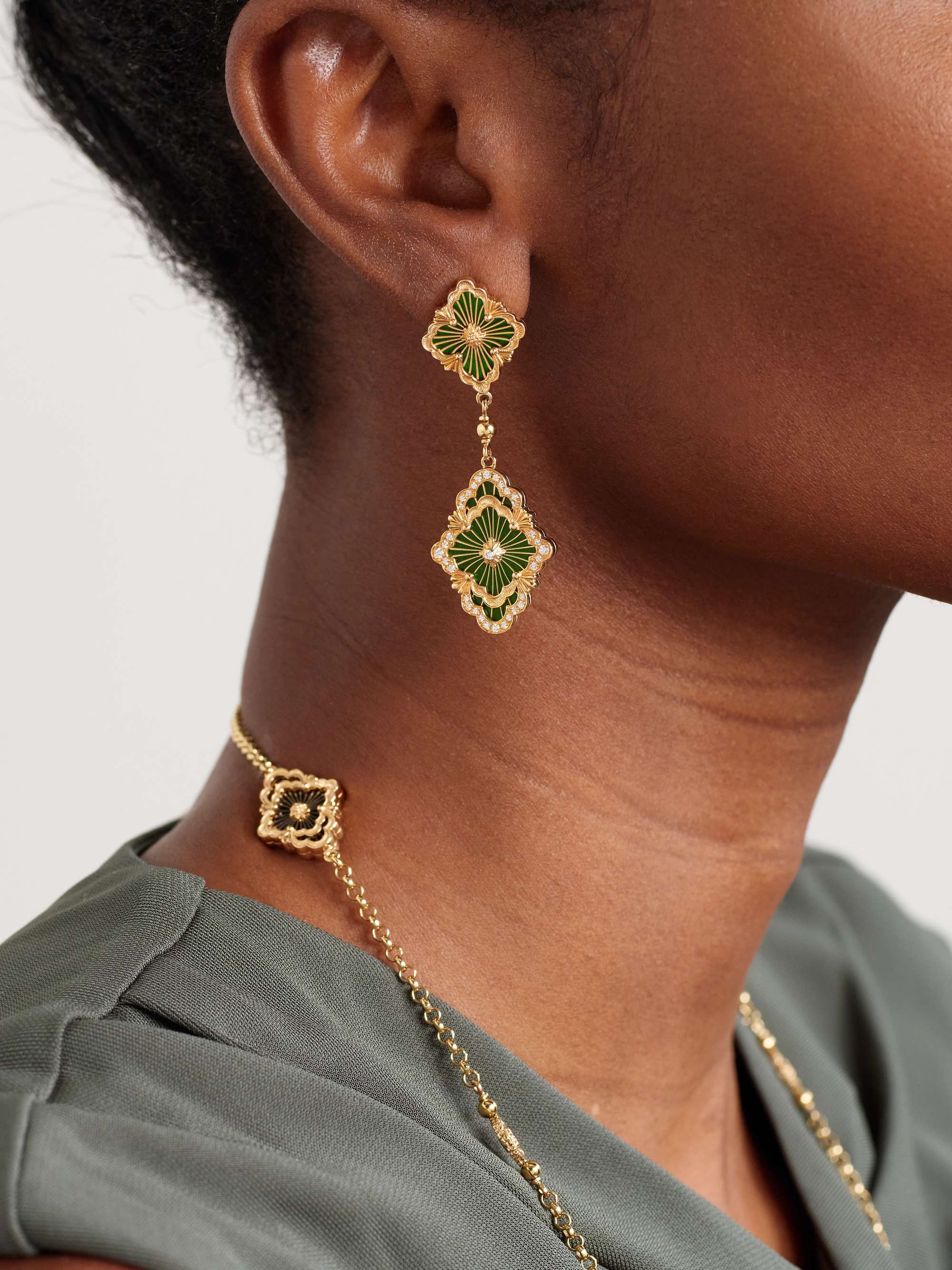 BUCCELLATI Opera Tulle 18-karat gold, enamel and diamond earrings