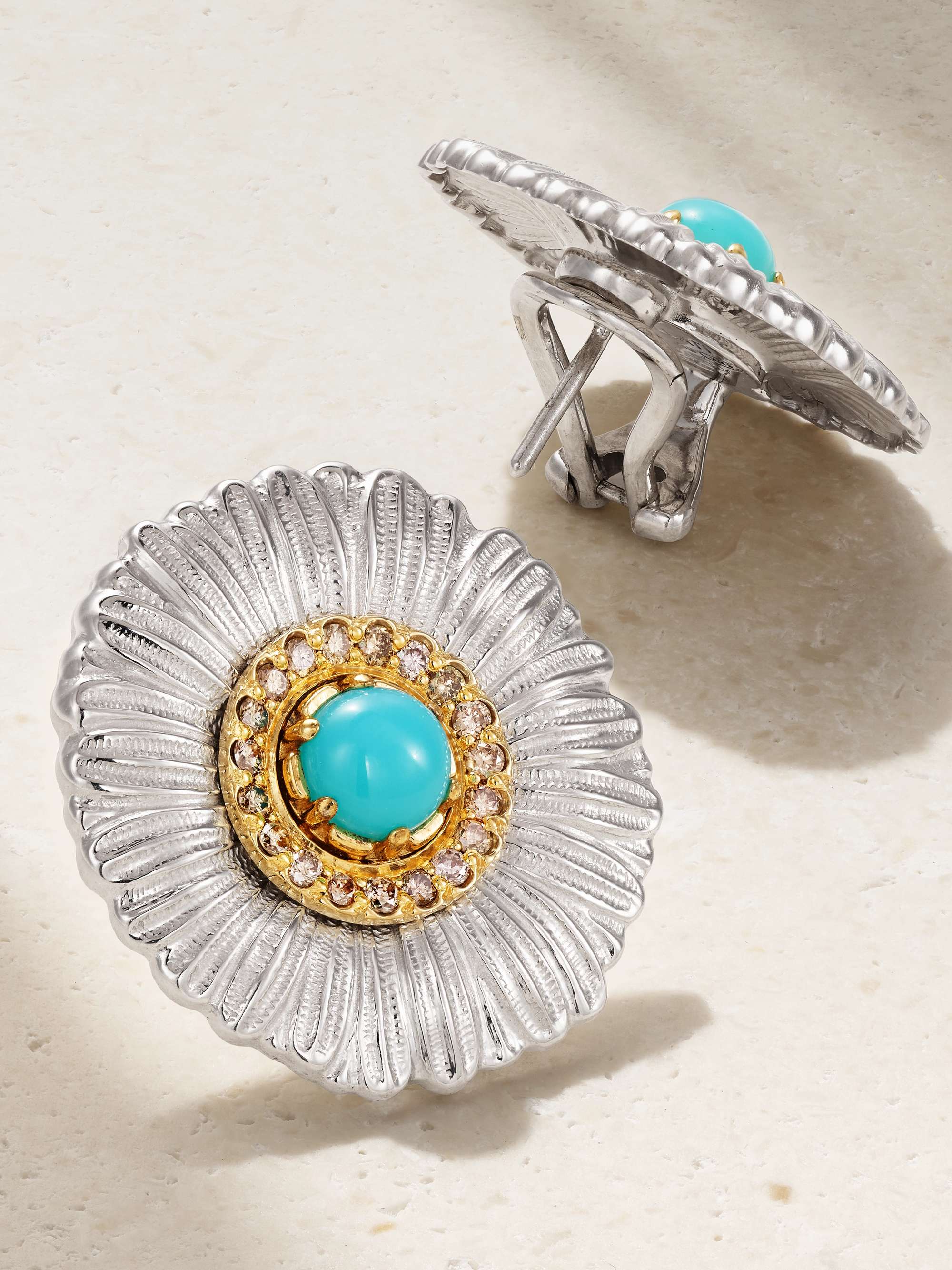 BUCCELLATI Daisy gold-plated sterling silver, agate and diamond earrings