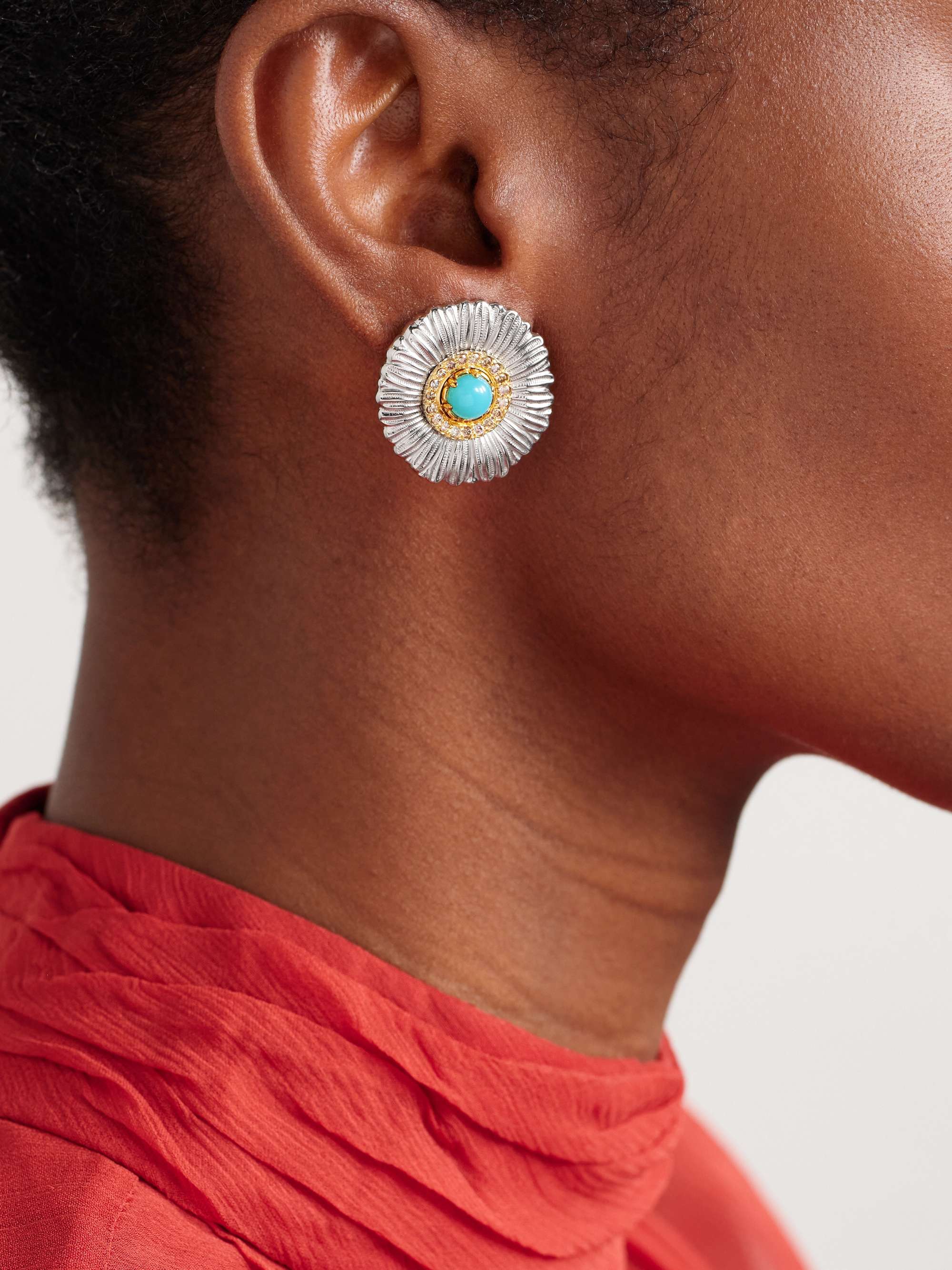 BUCCELLATI Daisy gold-plated sterling silver, agate and diamond earrings
