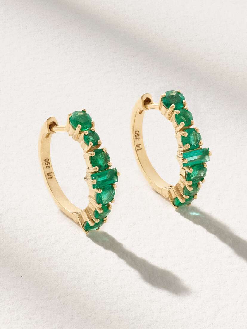 Ileana Makri 18-karat Gold Emerald Hoop Earrings
