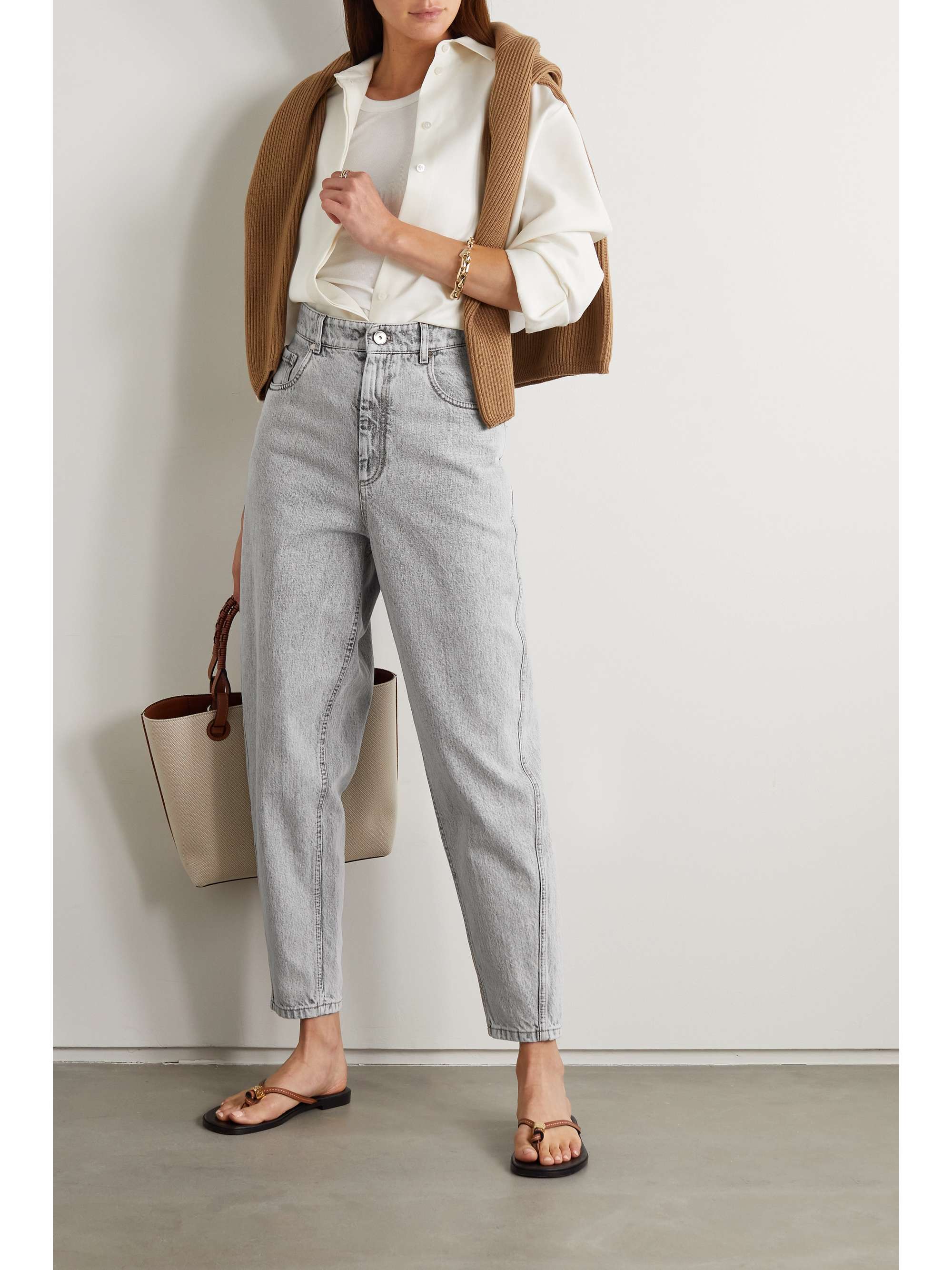 Beige High-rise tapered jeans 