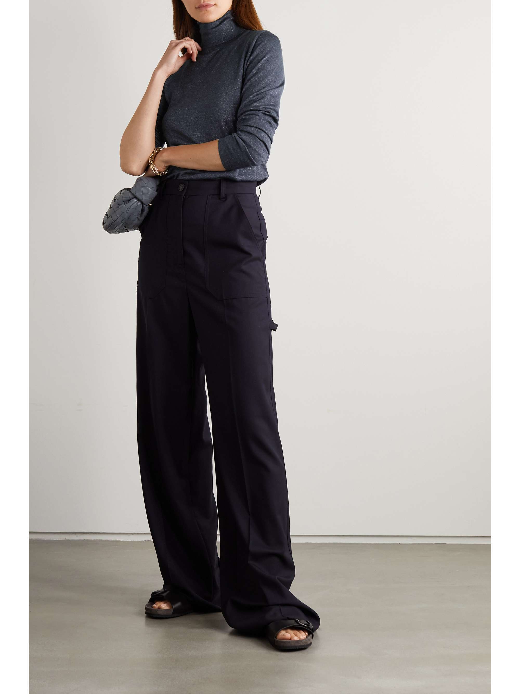 BRUNELLO CUCINELLI كنزة بياقة طويلة من مزيجٍ من الكشمير بلمعة معدنية