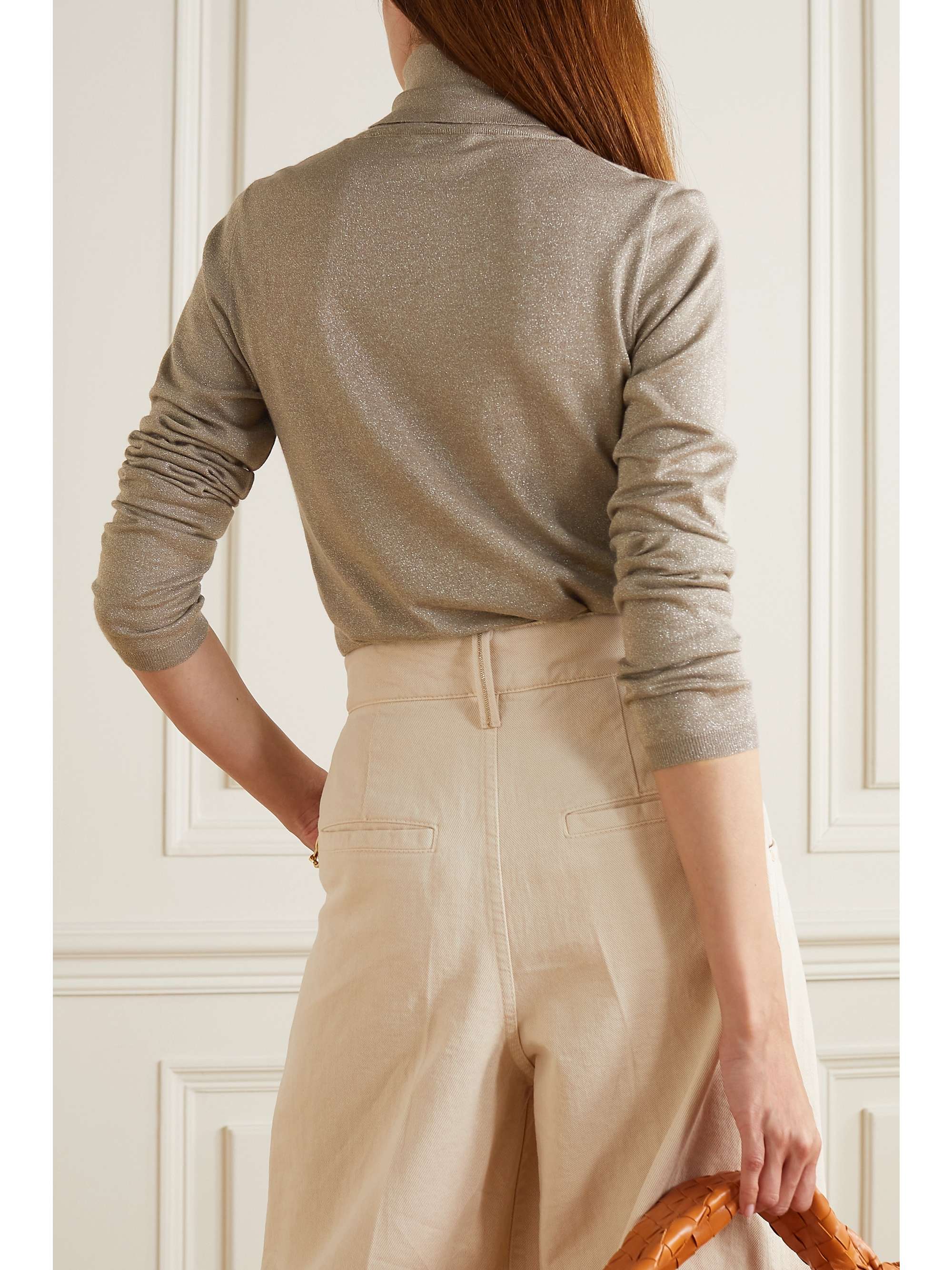 BRUNELLO CUCINELLI كنزة بياقة طويلة من مزيجٍ من الكشمير بلمعة معدنية